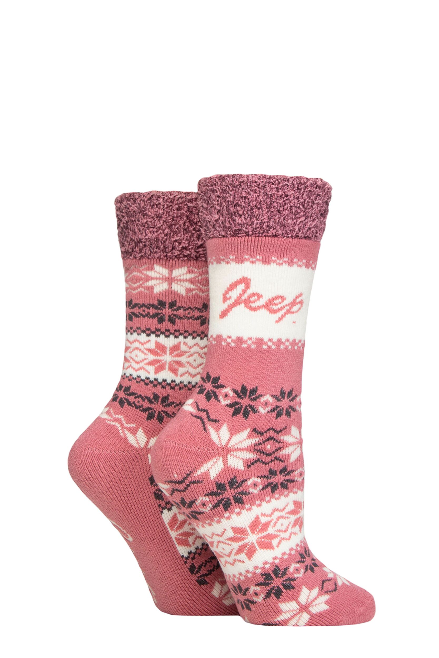 Women's 2 Pair Jeep Fairisle Thermal Soft Top Boot Socks Rose / Slate 4-8