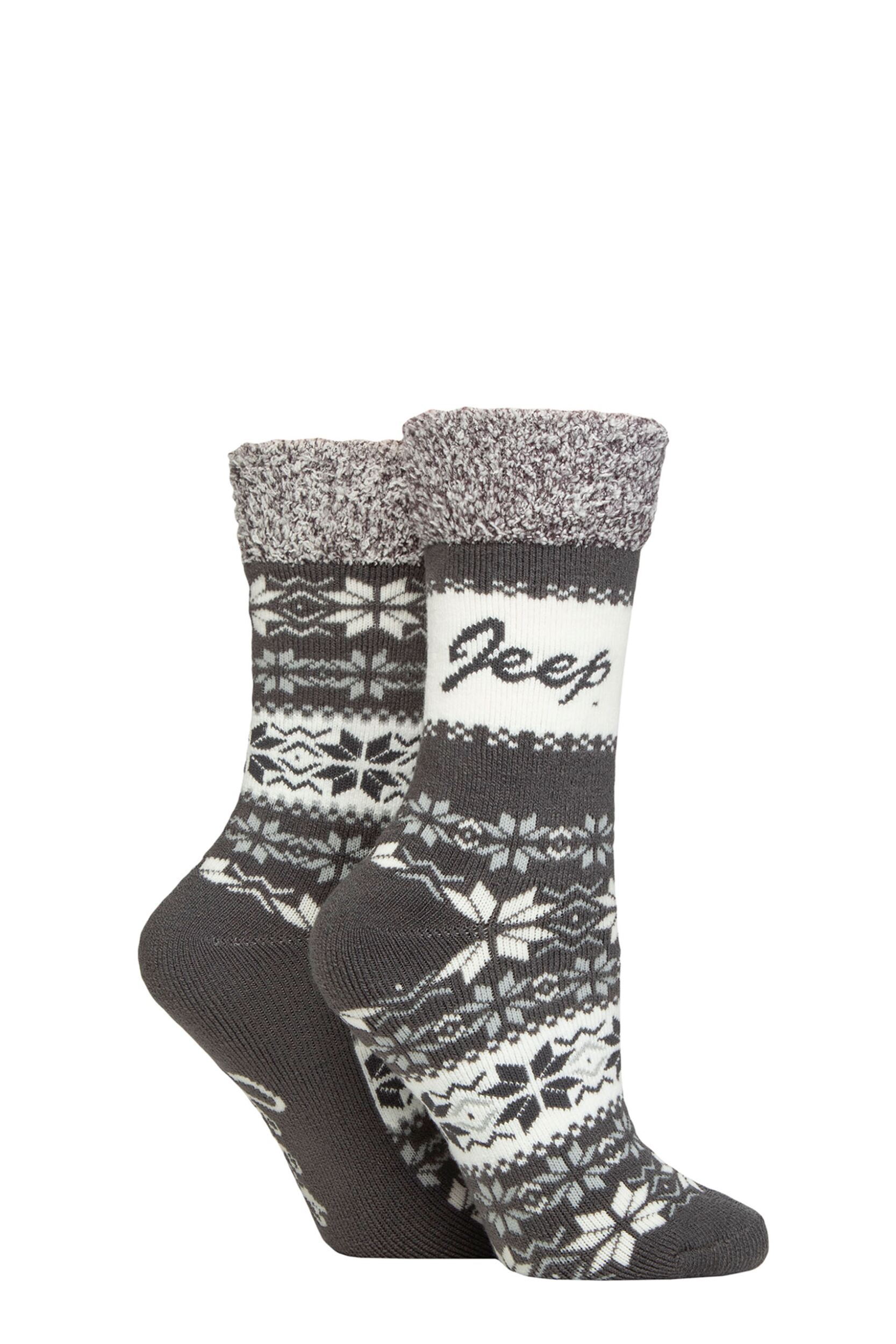 Image of Women's 2 Pair Jeep Fairisle Thermal Soft Top Boot Socks Slate / Cream 4-8