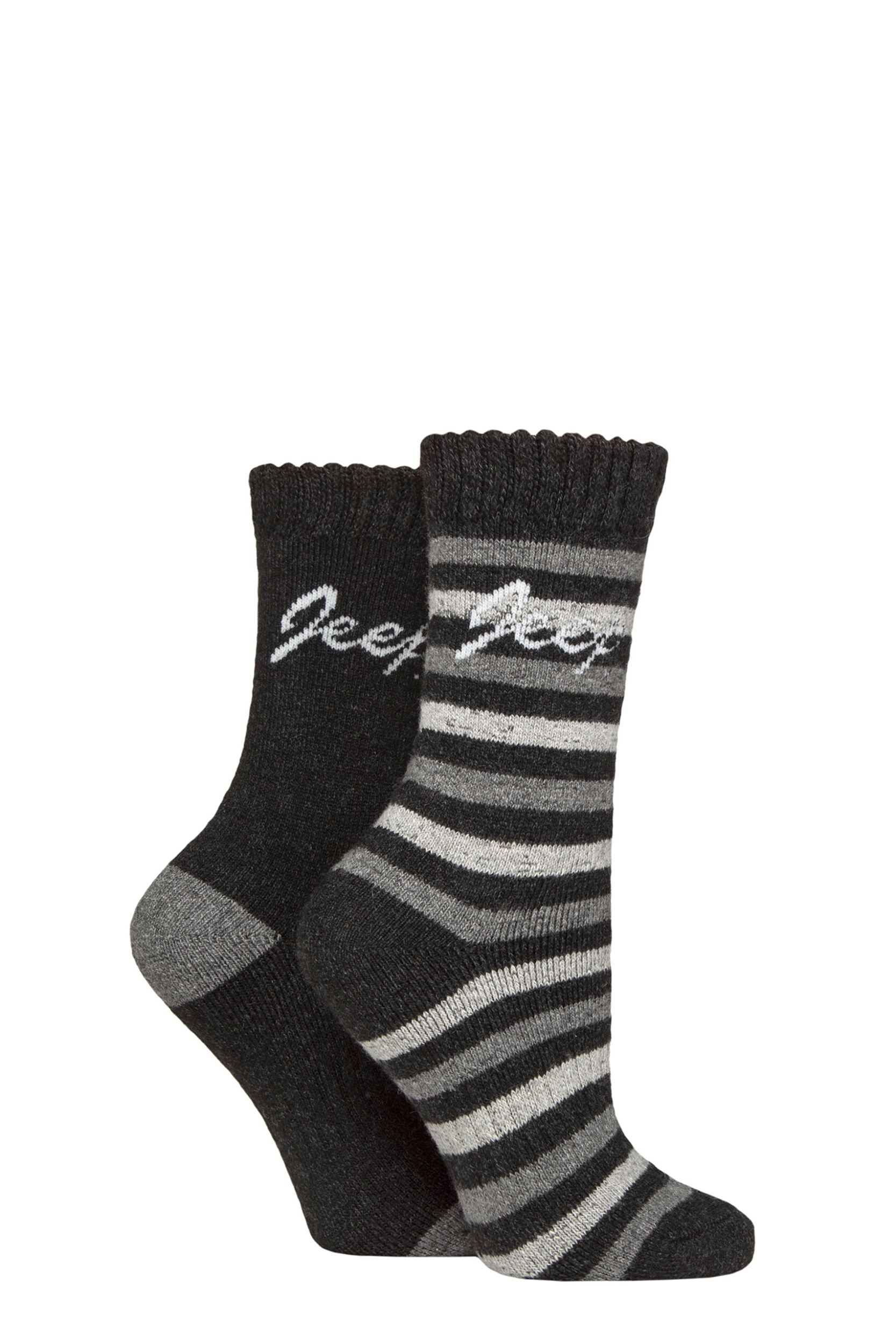 Women's 2 Pair Jeep Wool Blend Thermal Boot Socks Black / Charcoal / Grey 4-8