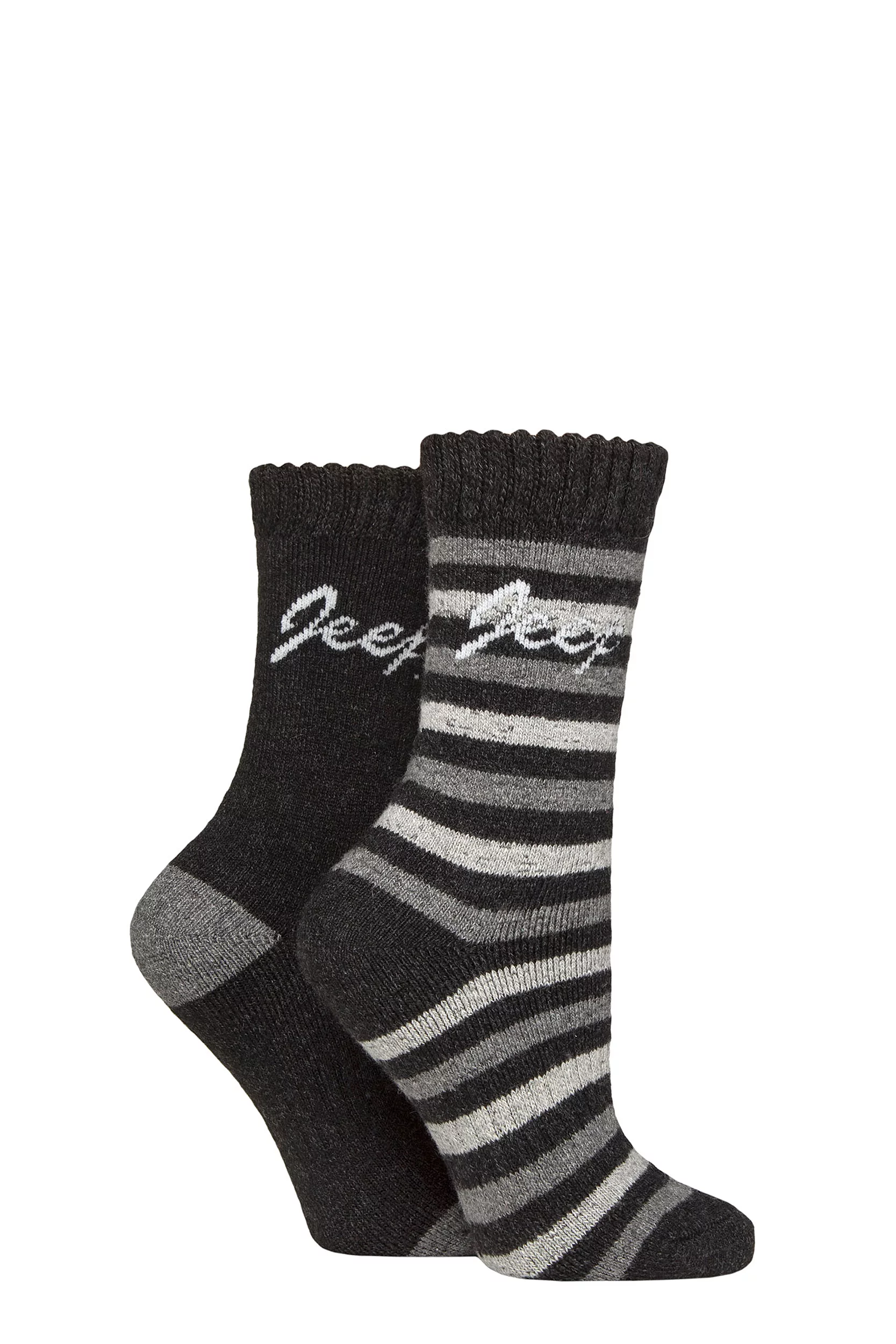 Women's 2 Pair Jeep Wool Blend Thermal Boot Socks Black / Charcoal / Grey 4