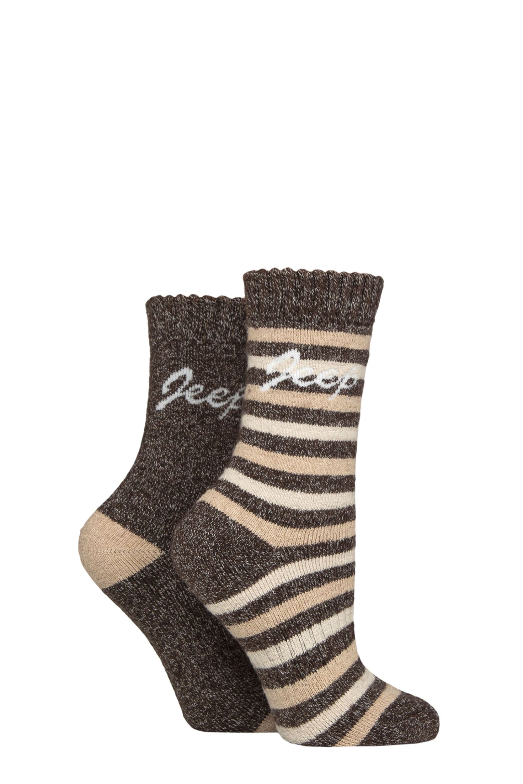 Women's 2 Pair Jeep Wool Blend Thermal Boot Socks Chocolate / Beige / Wheat 4-8