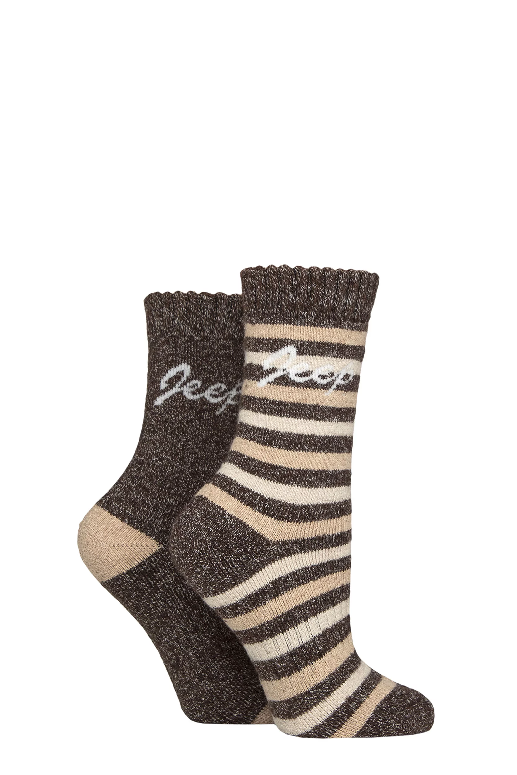 Women's 2 Pair Jeep Wool Blend Thermal Boot Socks Chocolate / Beige / Wheat 4
