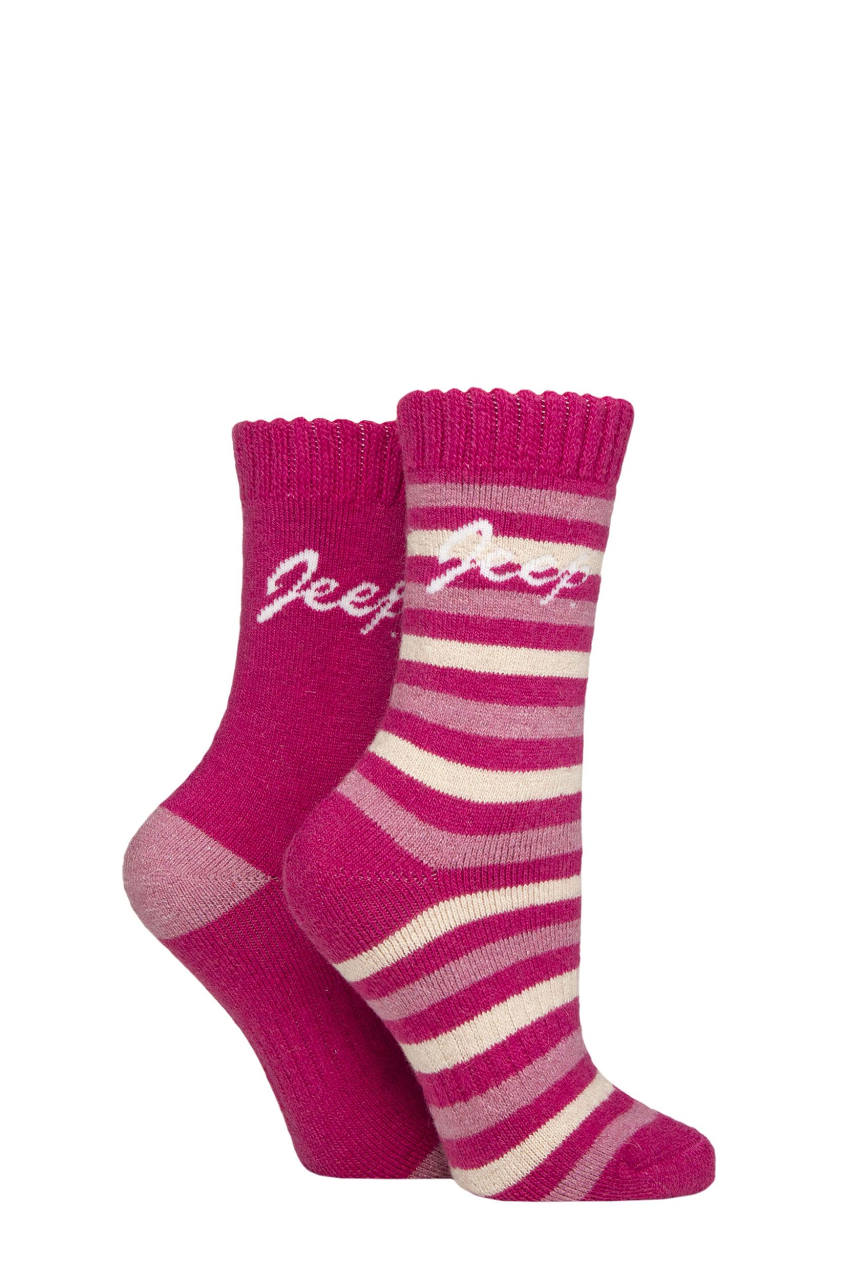 Women's 2 Pair Jeep Wool Blend Thermal Boot Socks Magenta / Rose / Wheat 4-8