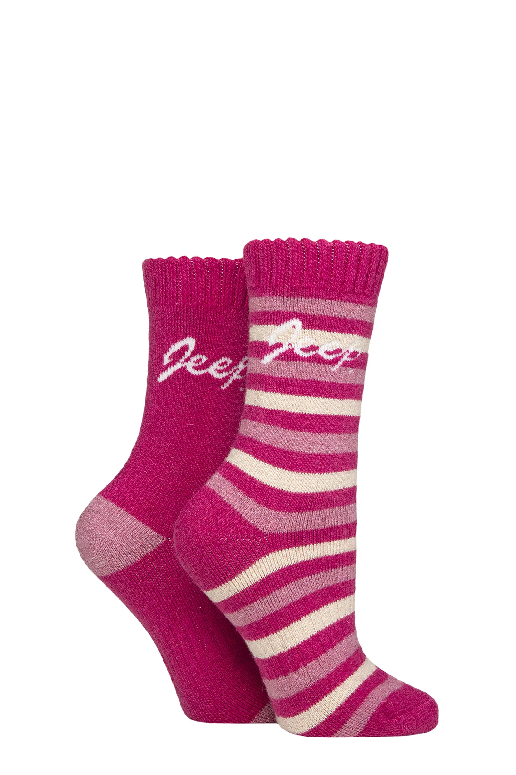 Women's 2 Pair Jeep Wool Blend Thermal Boot Socks Magenta / Rose / Wheat 4