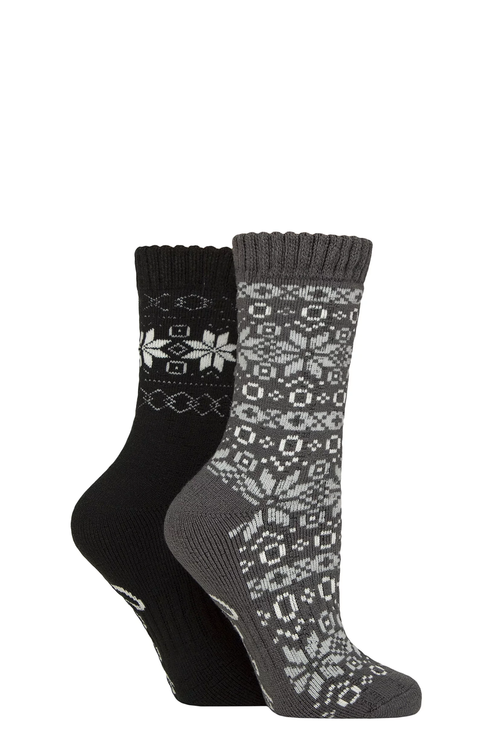 Women's 2 Pair Jeep Fairisle Brushed Thermal Boot Socks Black / Charcoal 4