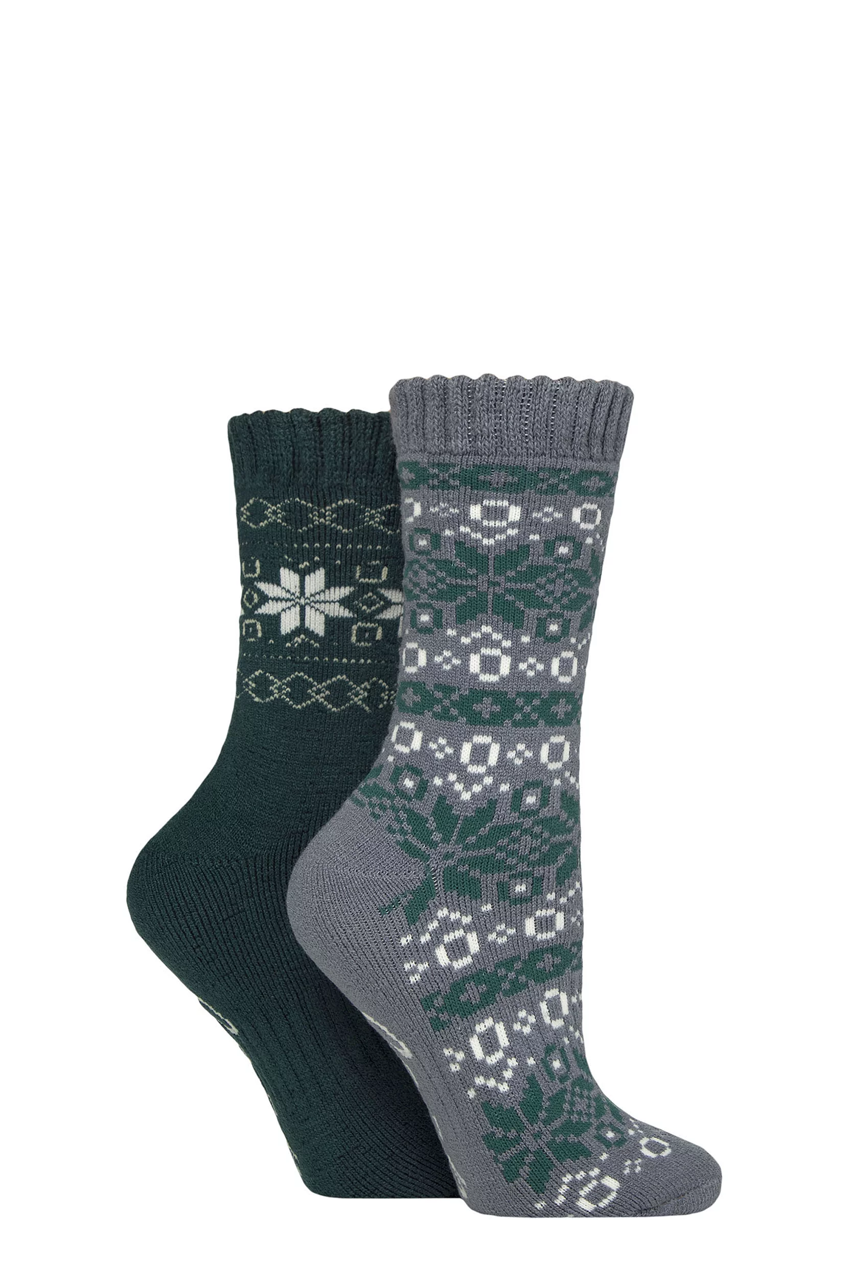 Women's 2 Pair Jeep Fairisle Brushed Thermal Boot Socks Forest / Slate 4