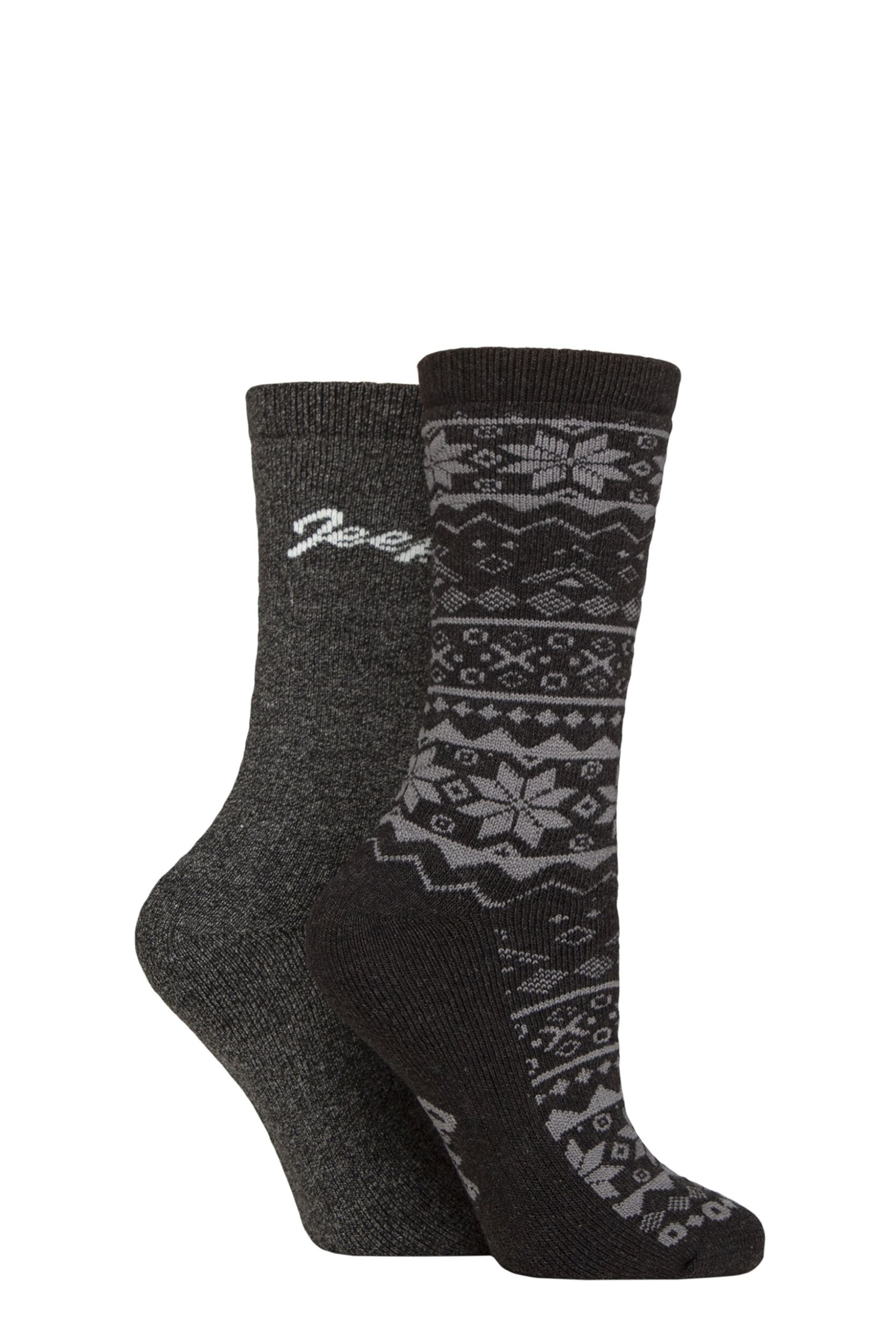 Women's 2 Pair Jeep Cotton Blend Boot Socks Black / Charcoal 4-8