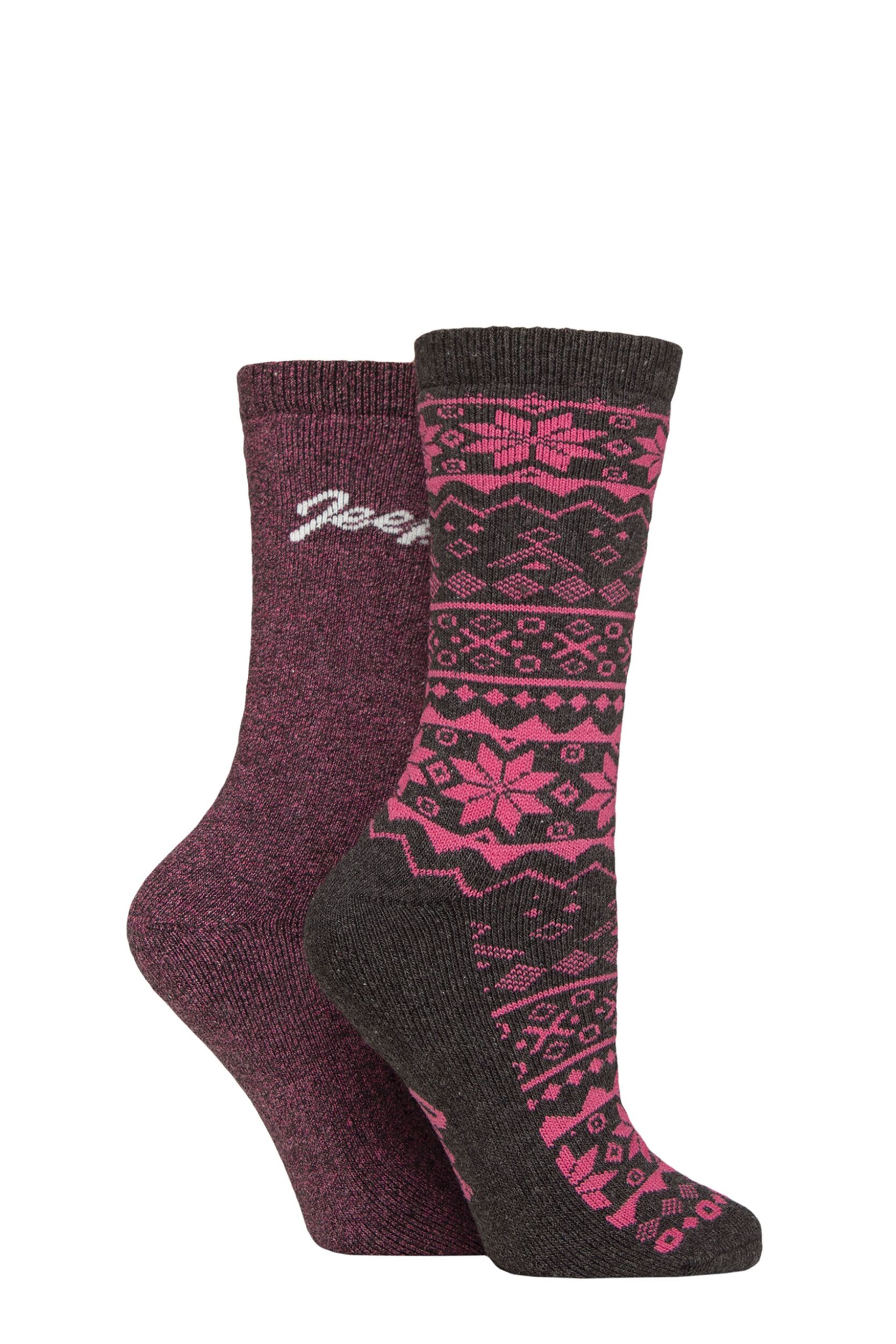 Women's 2 Pair Jeep Cotton Blend Boot Socks Charcoal / Cerise 4-8