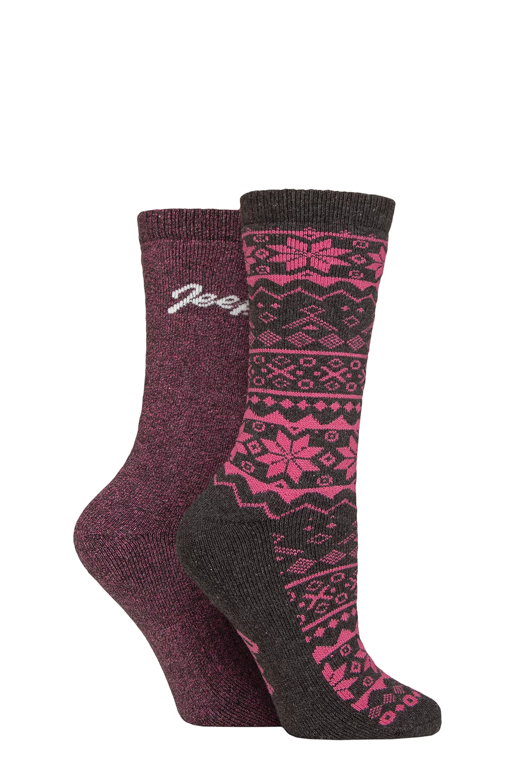 Women's 2 Pair Jeep Cotton Blend Boot Socks Charcoal / Cerise 4