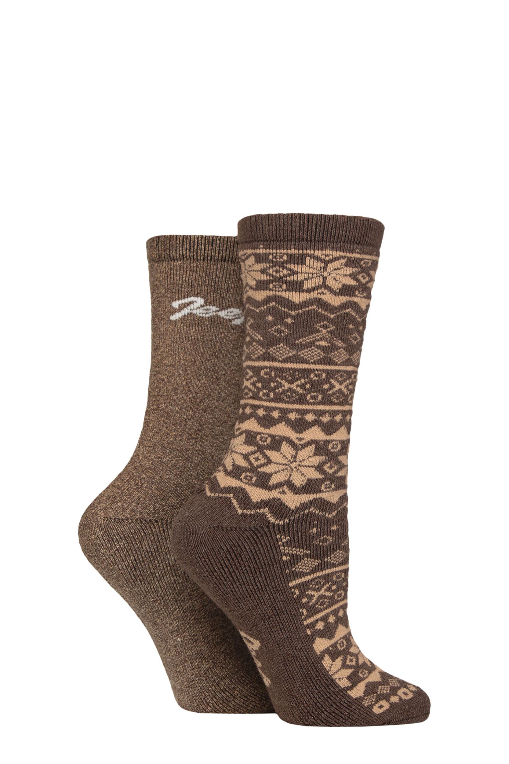 Women's 2 Pair Jeep Cotton Blend Boot Socks Chocolate / Tan 4-8