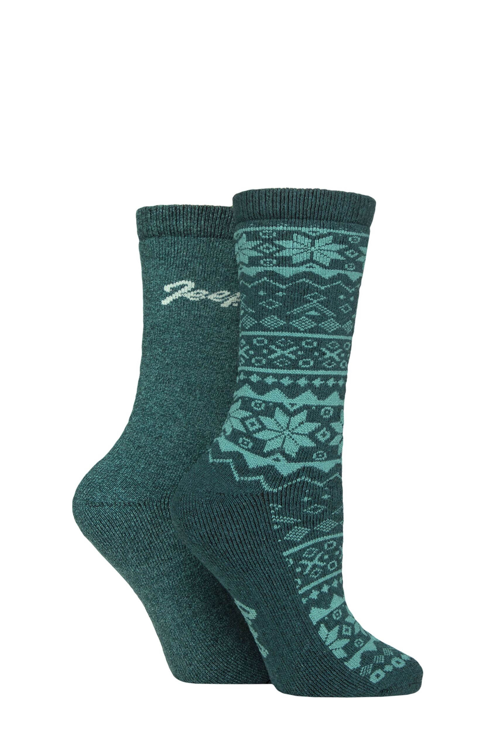 Image of Women's 2 Pair Jeep Cotton Blend Boot Socks Teal / Jade 4-8