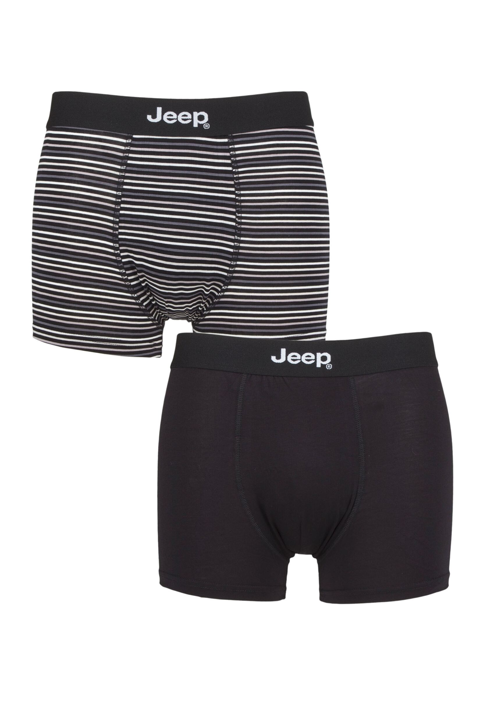 Mens 2 Pack Jeep Plain and Fine Striped Fitted Bamboo Trunks Black / Stripe Medium