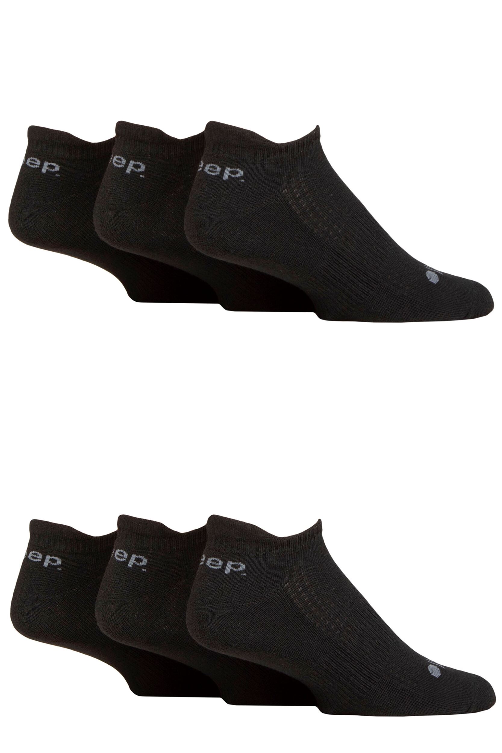 Mens 6 Pair Jeep Performance Trainer Socks Black 6-11 Mens