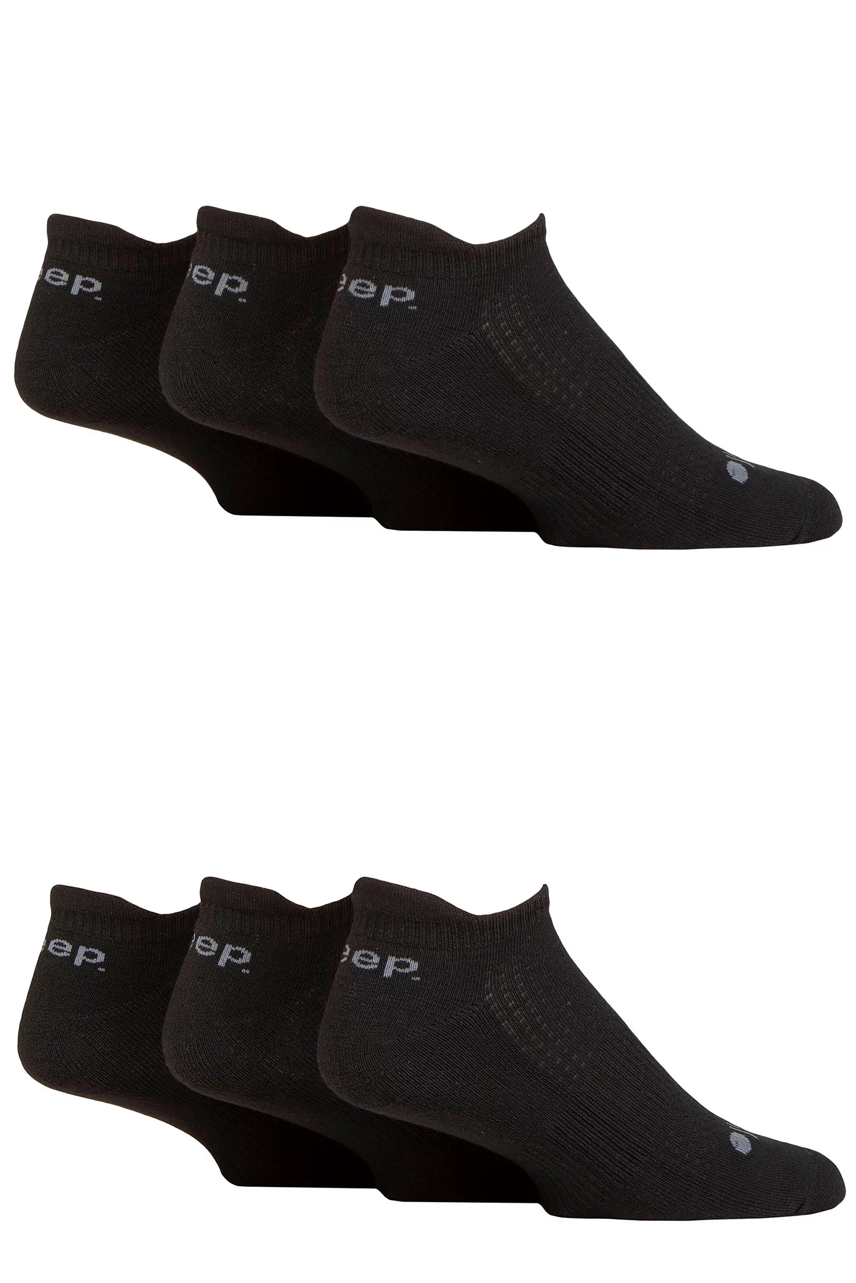 Mens 6 Pair Jeep Performance Trainer Socks Black 6-11 Mens