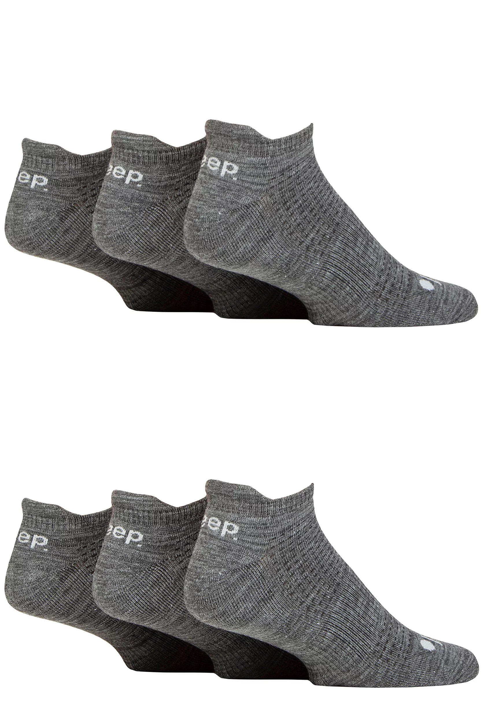 Mens 6 Pair Jeep Performance Trainer Socks Charcoal 6-11 Mens