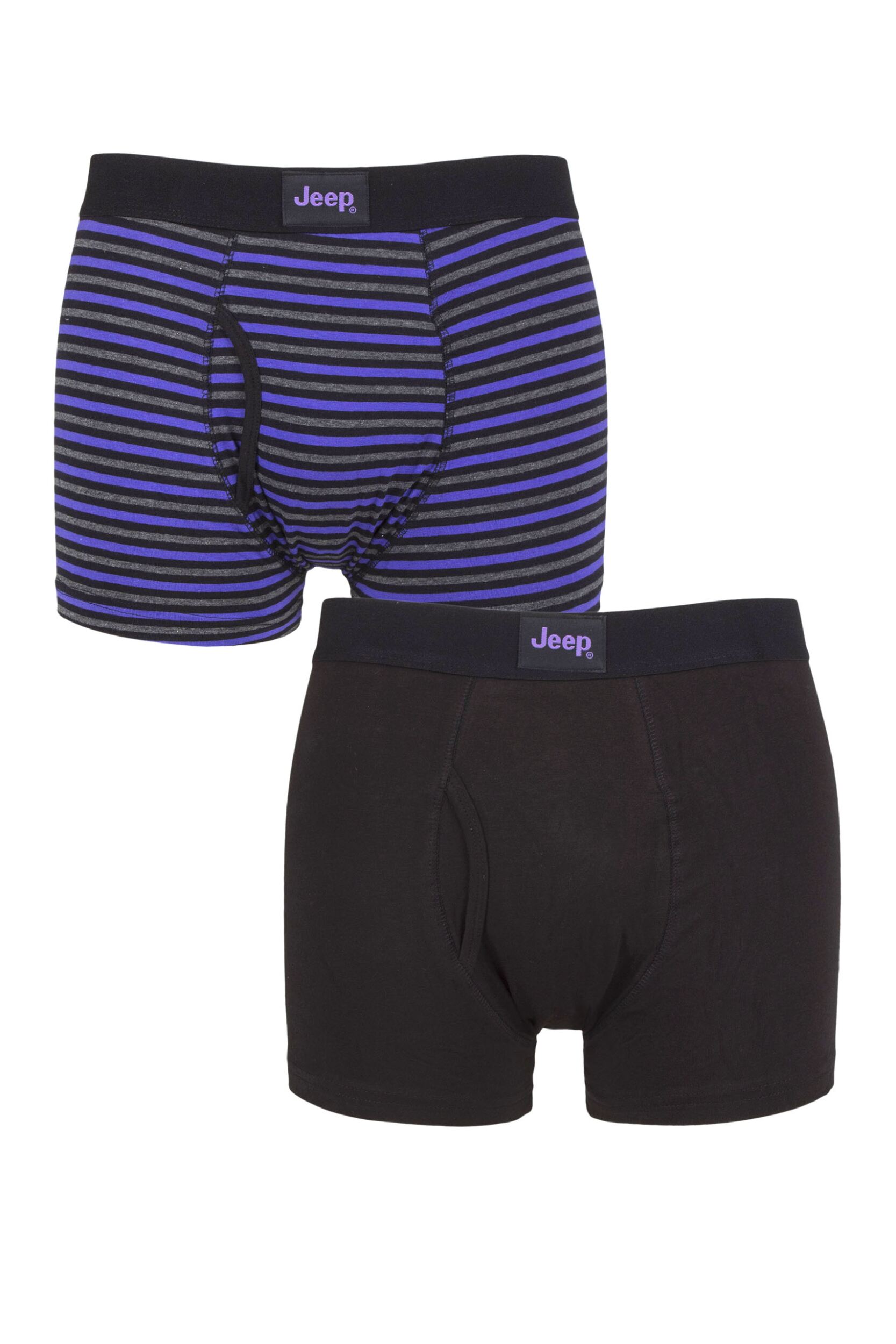 Mens 2 Pack Jeep Tonal Stripe and Plain Keyhole  Hipster Trunks Black / Purple Small