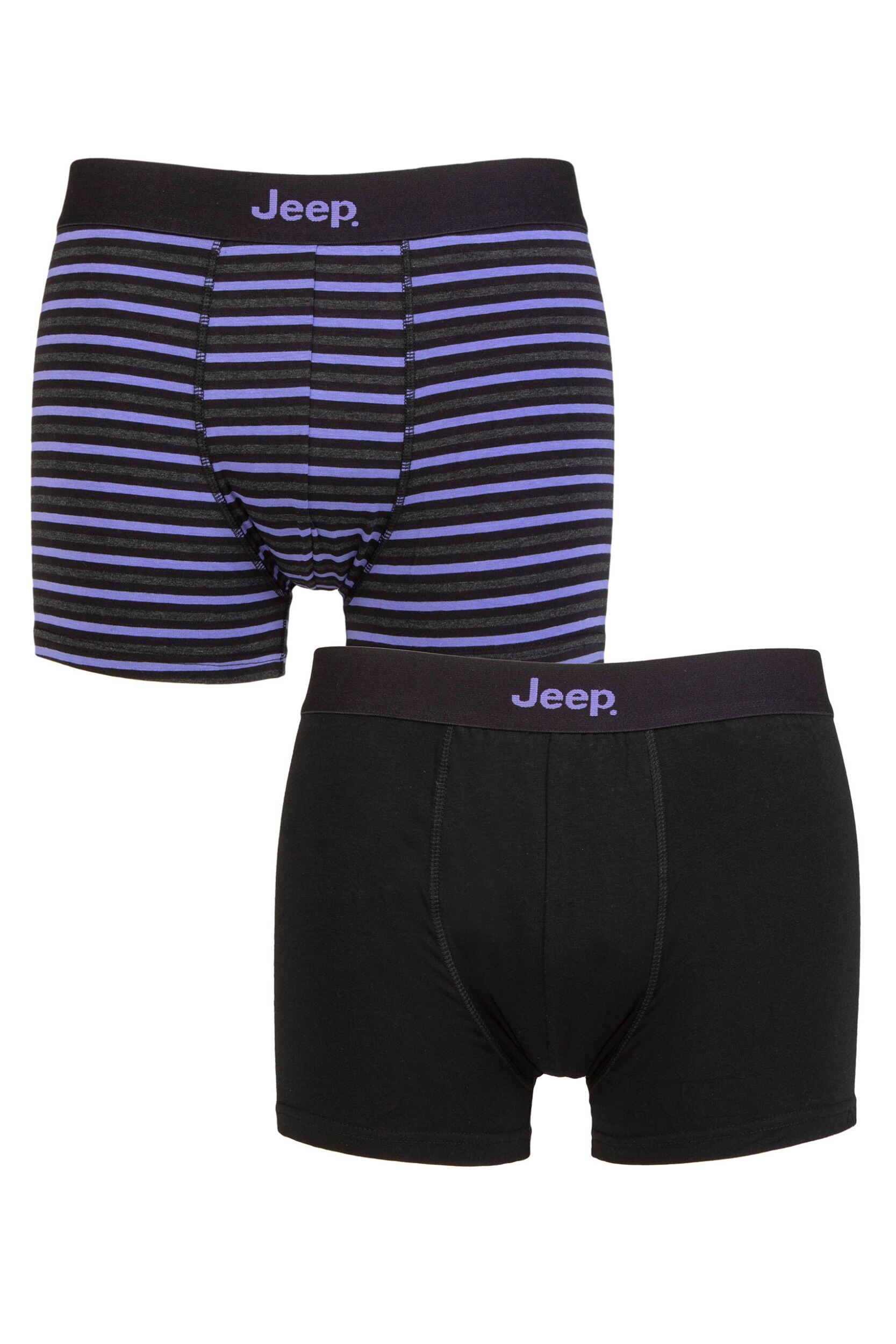 Image of Mens 2 Pack Jeep Cotton Fitted Striped Trunks Black / Purple