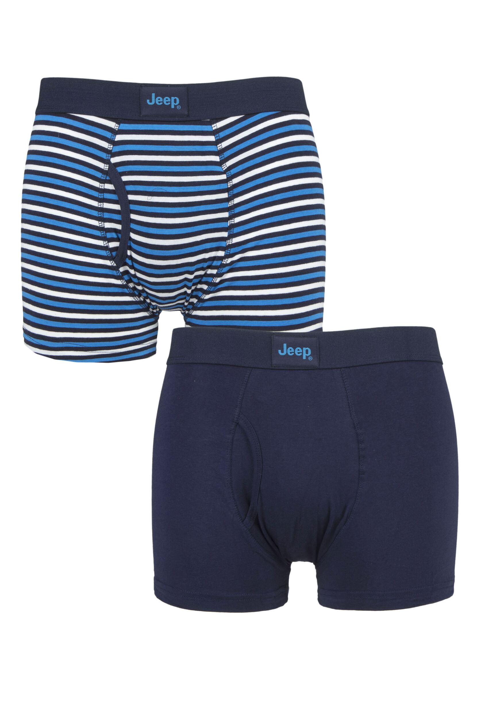 Mens 2 Pack Jeep Tonal Stripe and Plain Keyhole  Hipster Trunks Navy / Blue Small