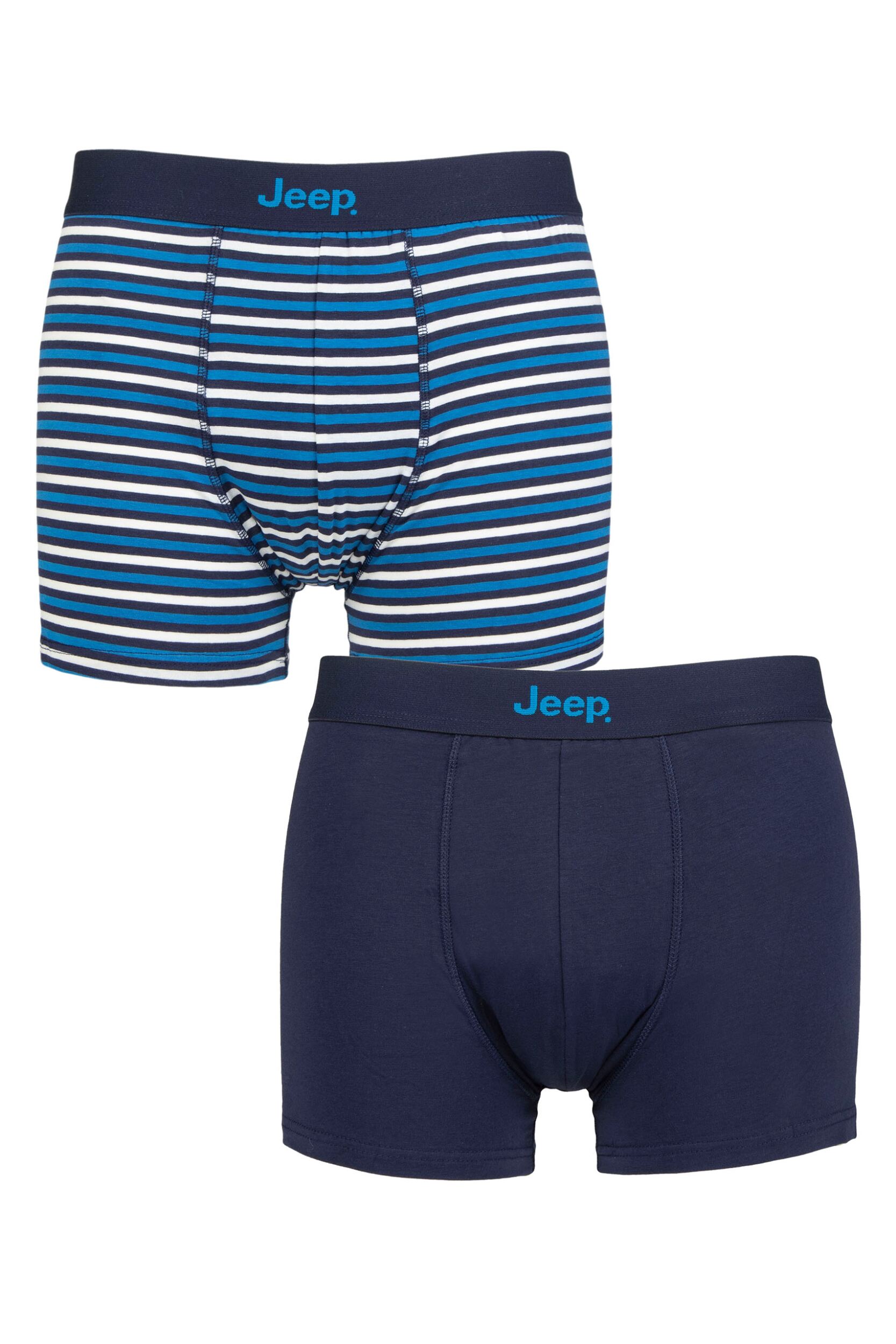 Mens 2 Pack Jeep Cotton Fitted Striped Trunks Navy / Blue Medium