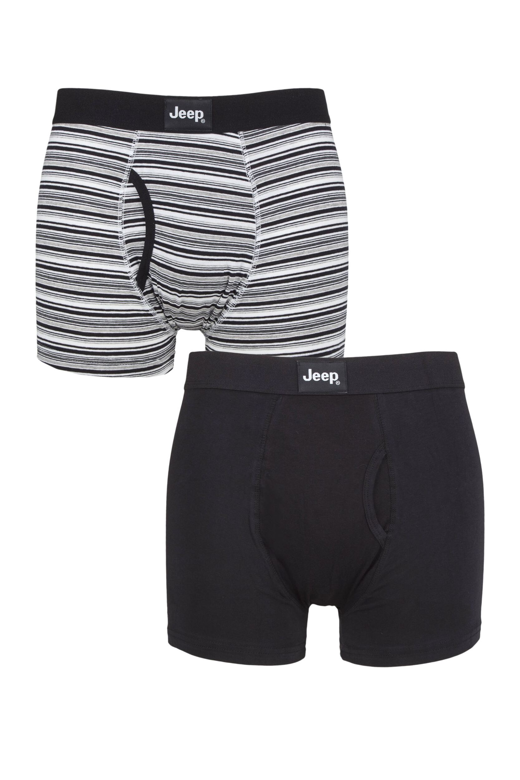 Mens 2 Pack Jeep Tonal Stripe and Plain Keyhole  Hipster Trunks Black / White Medium