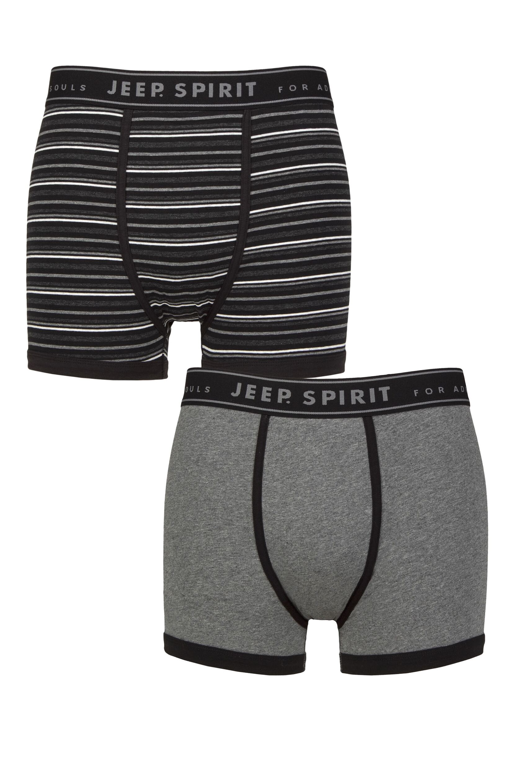 Mens 2 Pack Jeep Spirit Cotton Knitted Fitted Trunks Black / Grey XL