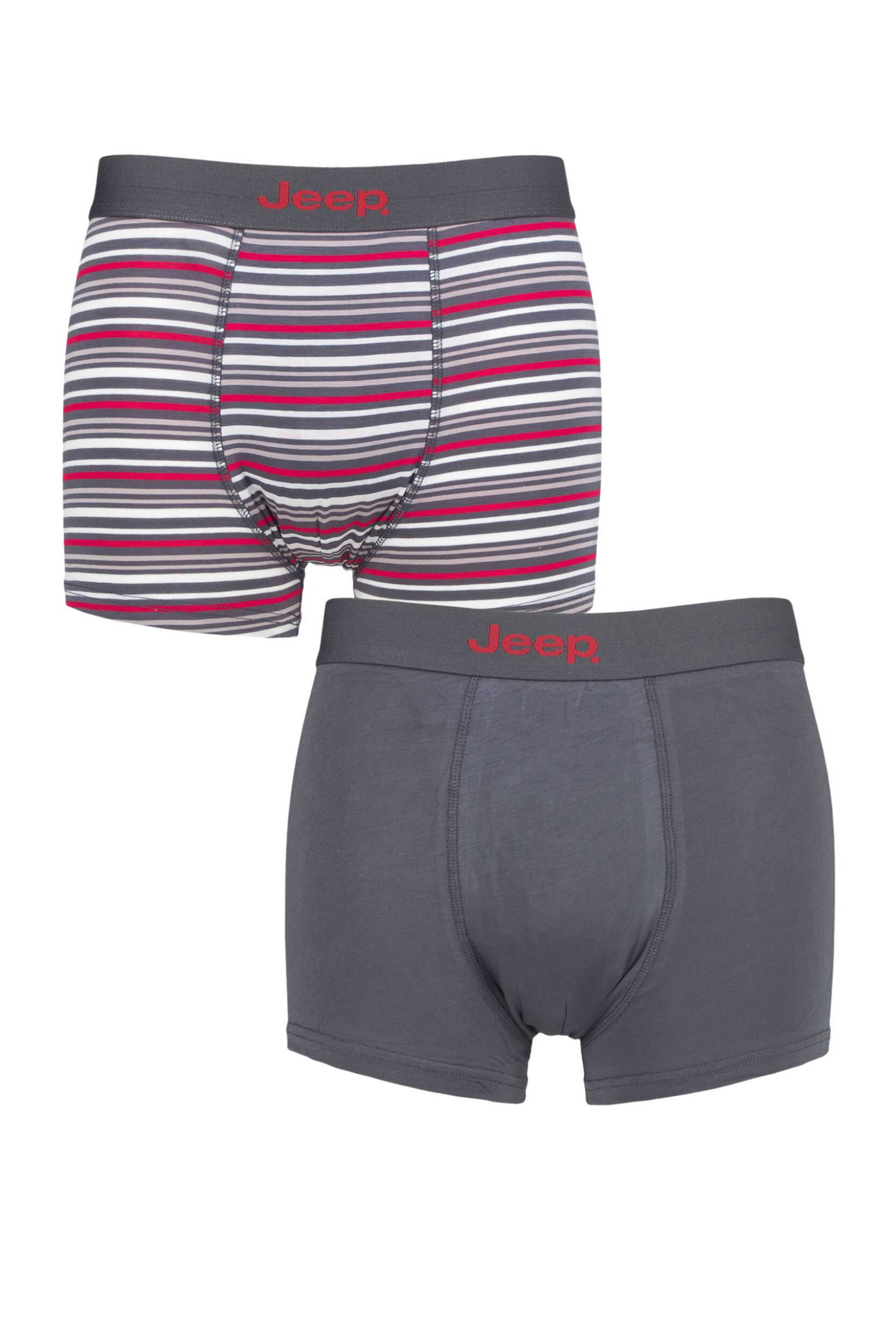 Mens 2 Pack Jeep Plain and Fine Striped Fitted Bamboo Trunks Charcoal / Berry Large