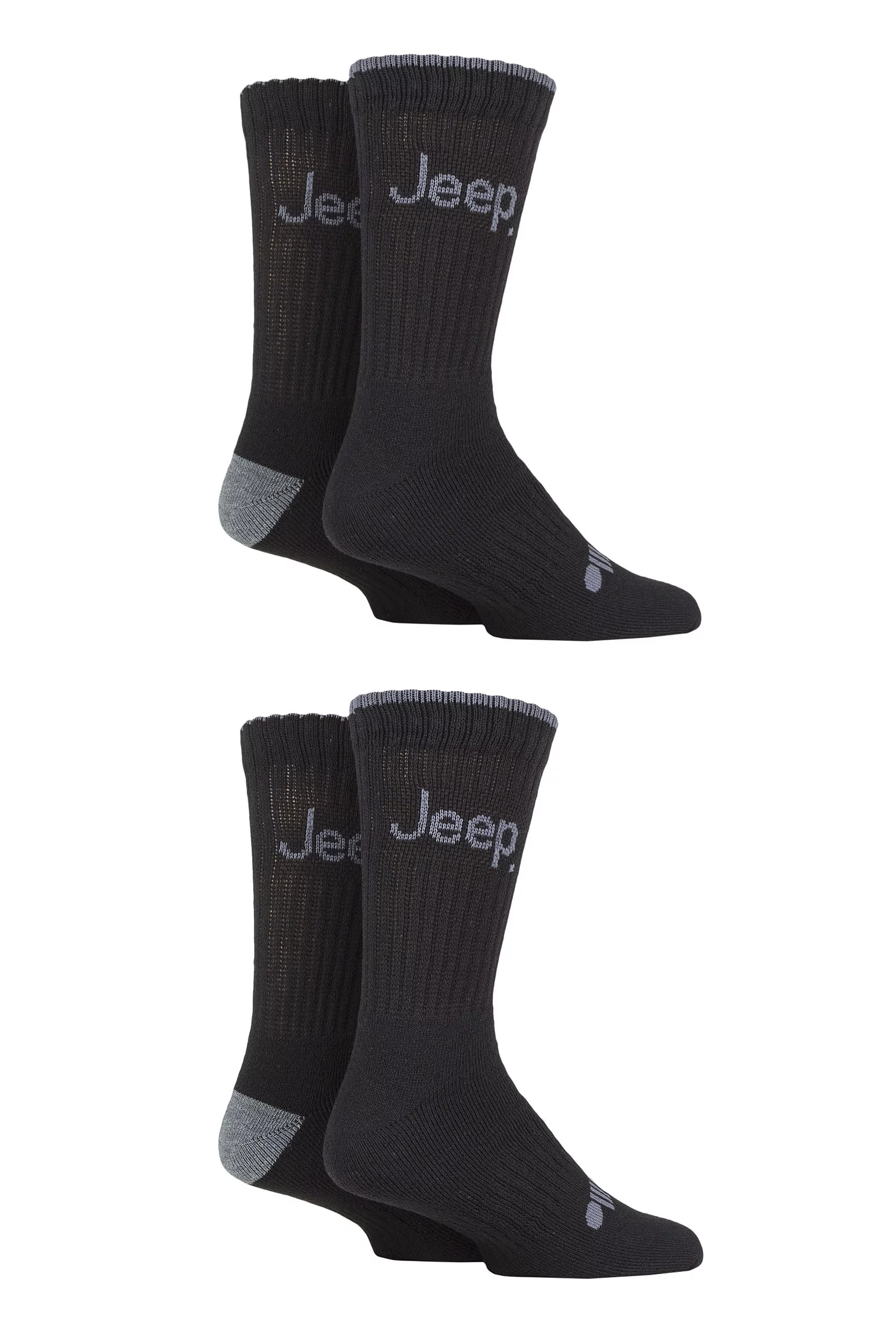 Mens 4 Pair Jeep Performance Boot Socks Black / Charcoal 6-11 Mens