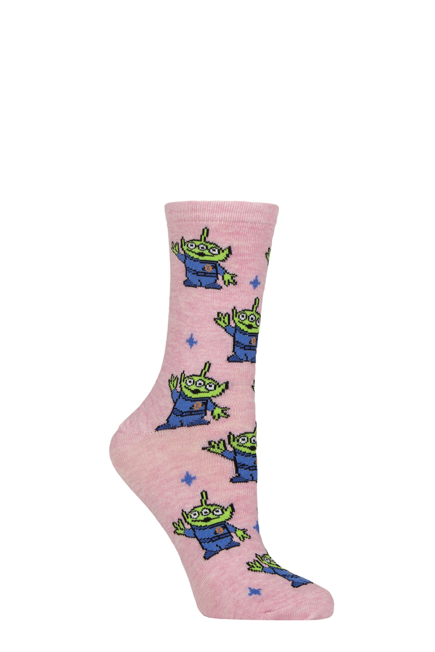 Women's 1 Pair SOCKSHOP Toy Story Alien Cotton Socks Multi 4-7 Women's