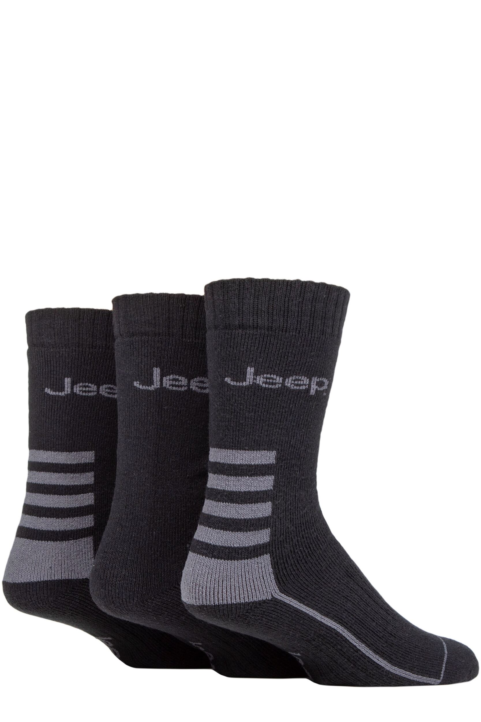 Mens 3 Pair Jeep Cotton Blend Boot Socks Black / Mid Grey 6-11 Mens