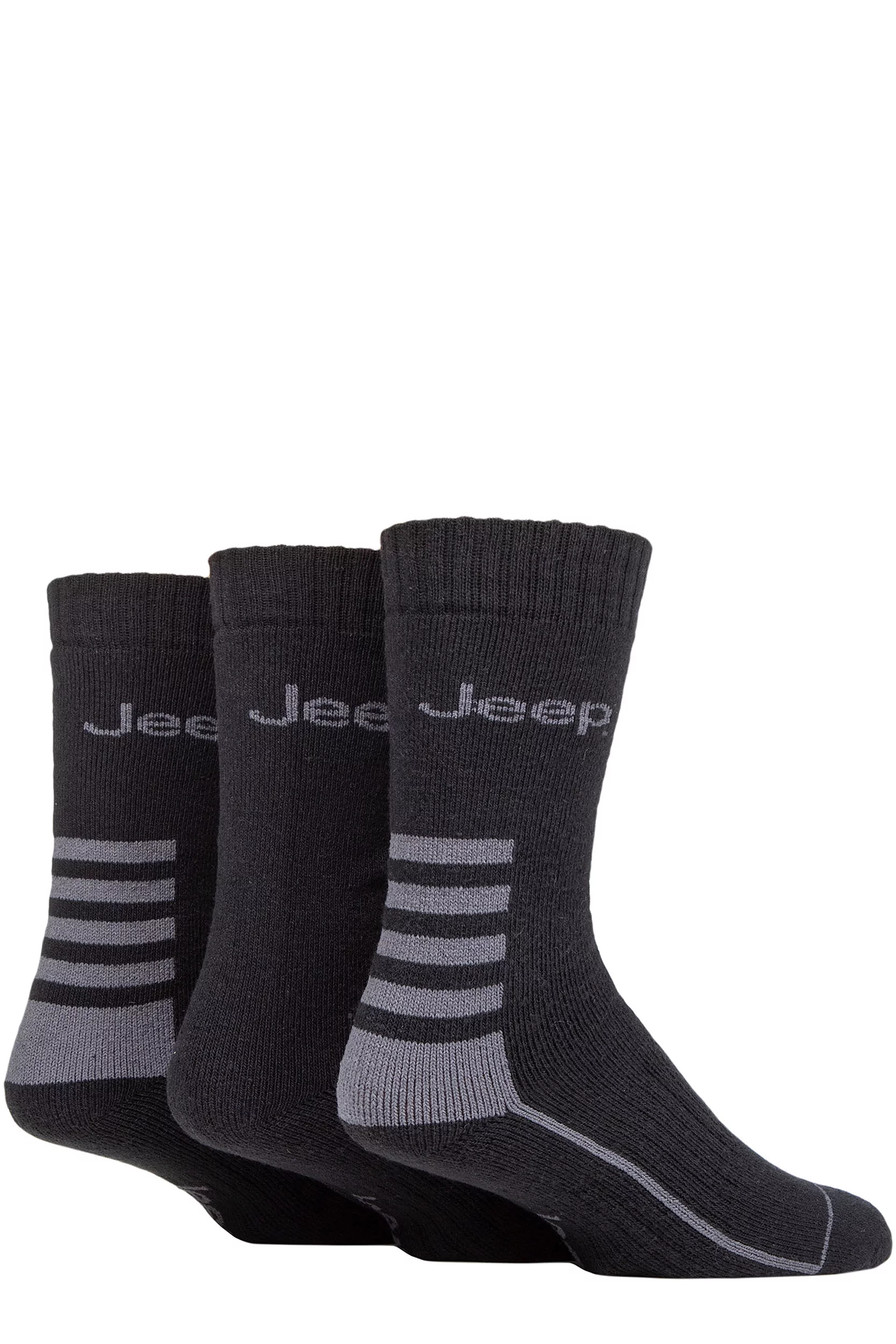 Mens 3 Pair Jeep Cotton Blend Boot Socks Black / Mid Grey 6-11 Mens