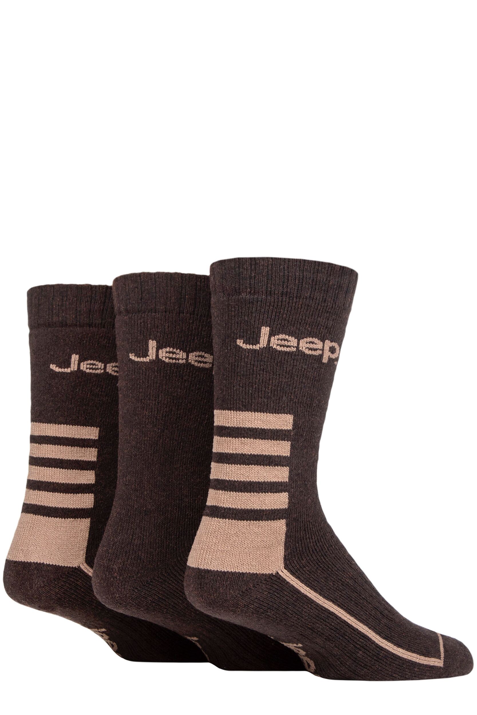 Mens 3 Pair Jeep Cotton Blend Boot Socks Brown / Earth 6-11 Mens