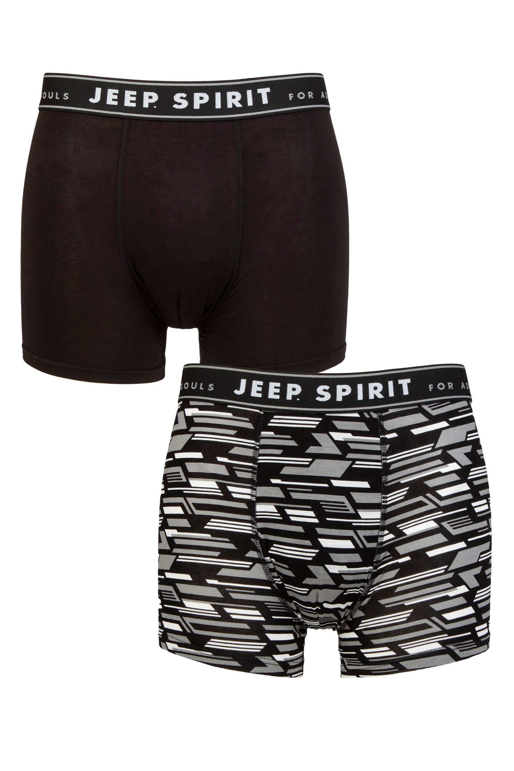 Mens 2 Pack Jeep Camo Printed Bamboo Trunks Black / Charcoal L