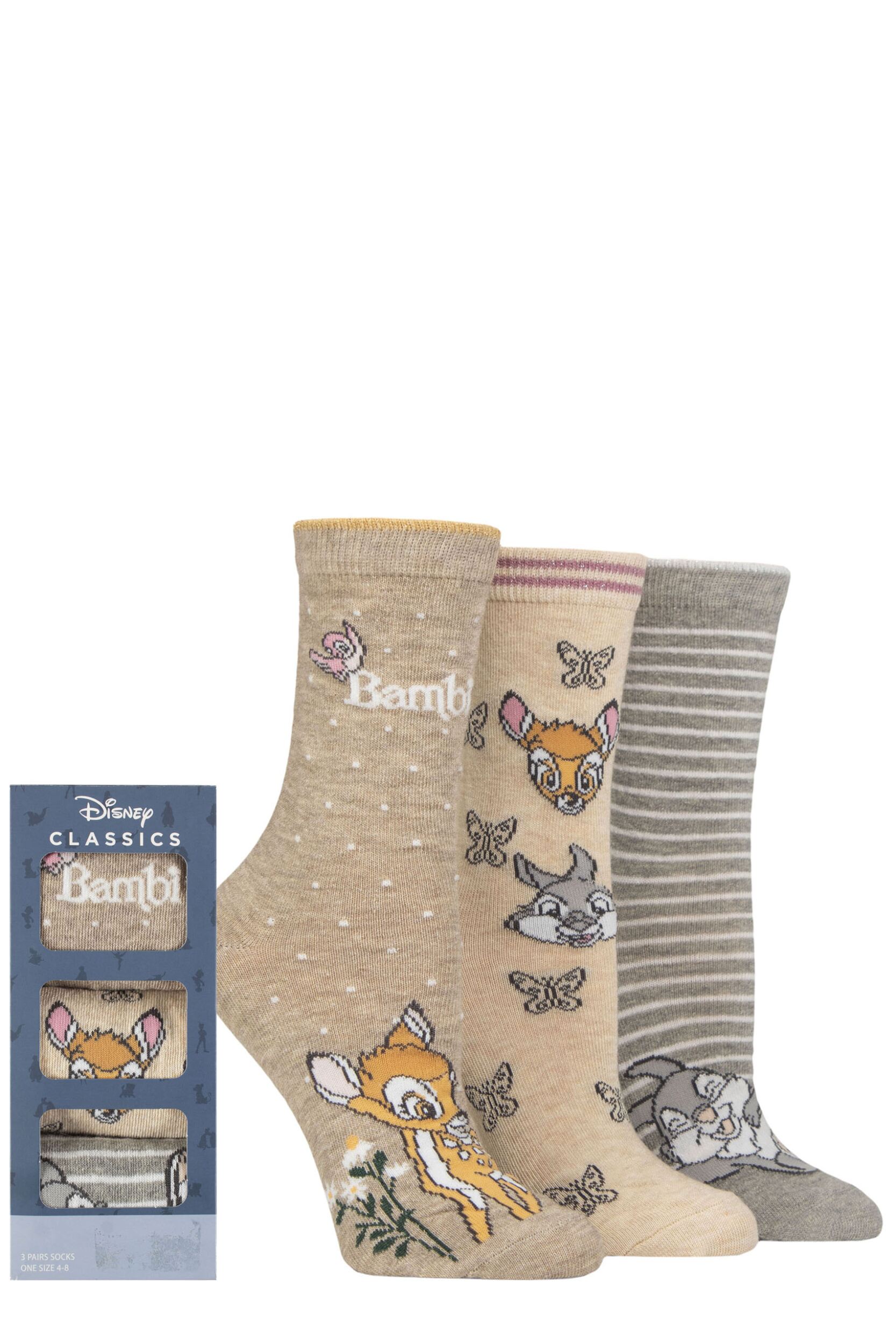 Image of Women's 3 Pair Disney Classics Bambi Gift Boxed Cotton Socks Multi 4-8