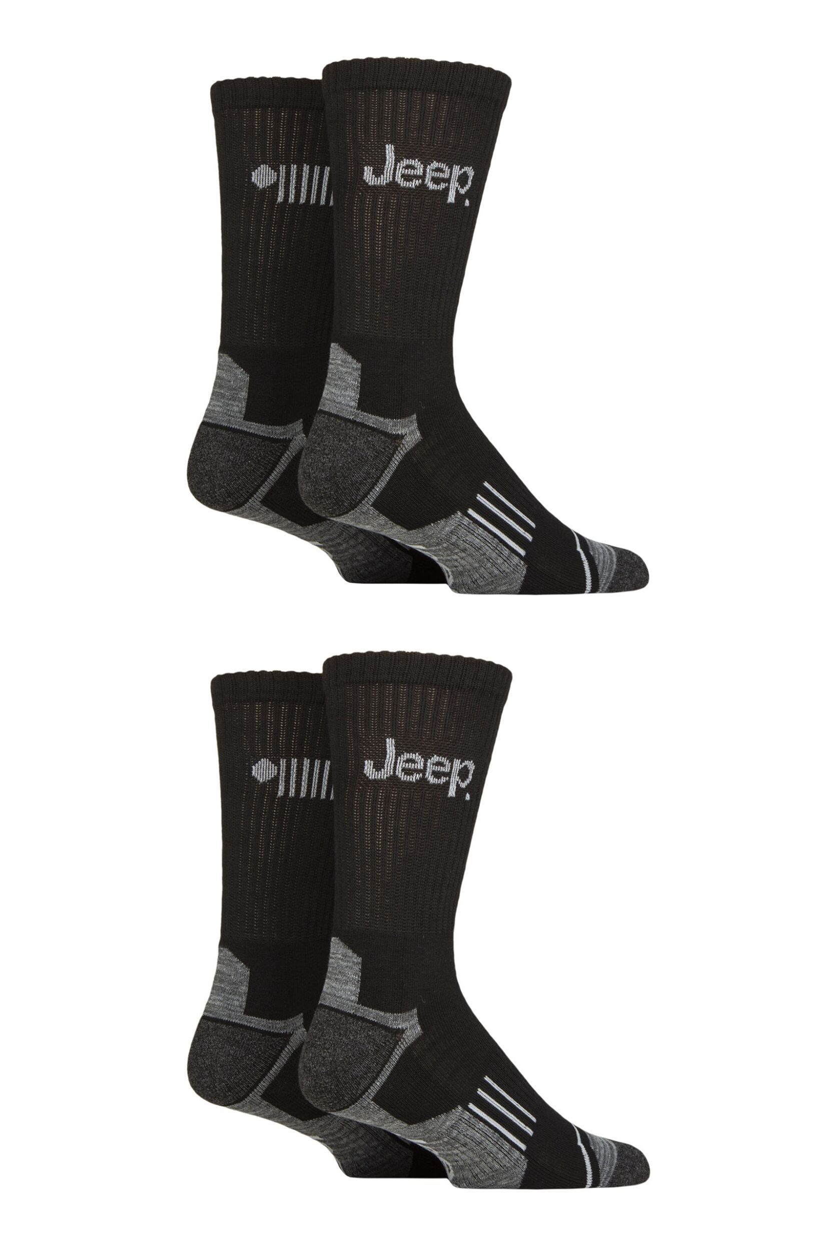 Mens 4 Pair Jeep Technical Performance Crew Sports Socks Black 6-11