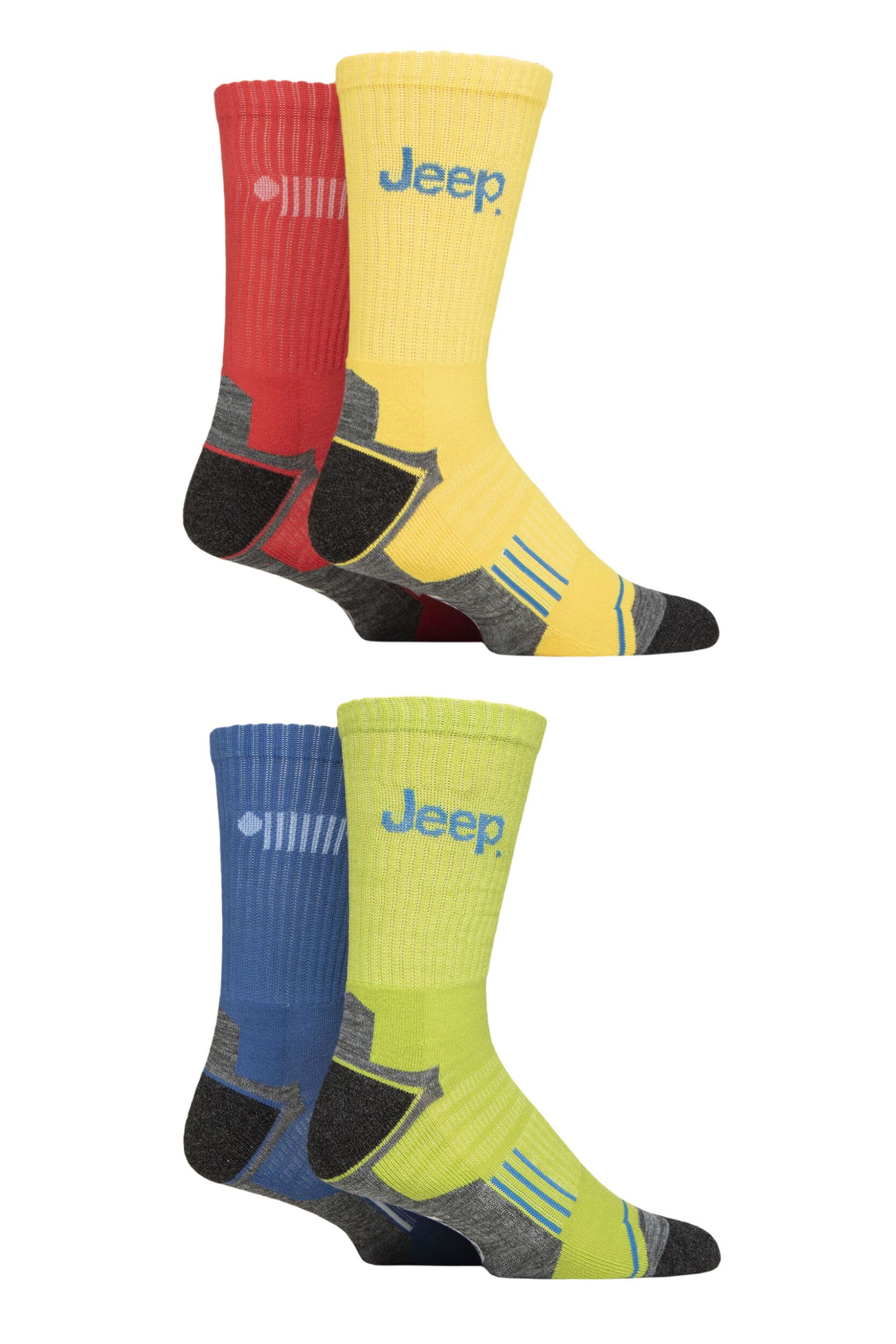 Mens 4 Pair Jeep Technical Performance Crew Sports Socks Multi 6-11