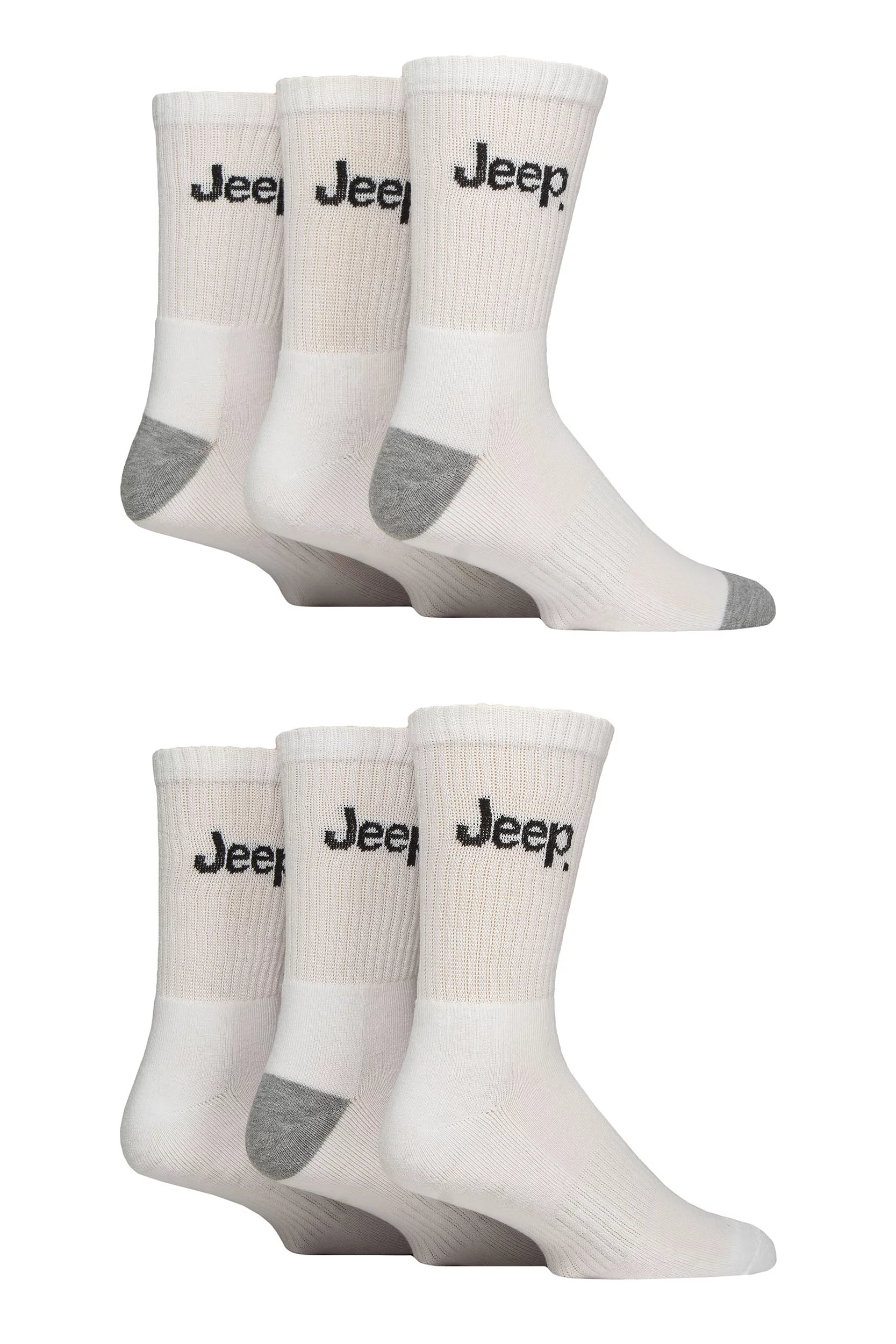 Mens 6 Pair Jeep Cushioned Performance Crew Sports Socks White 6