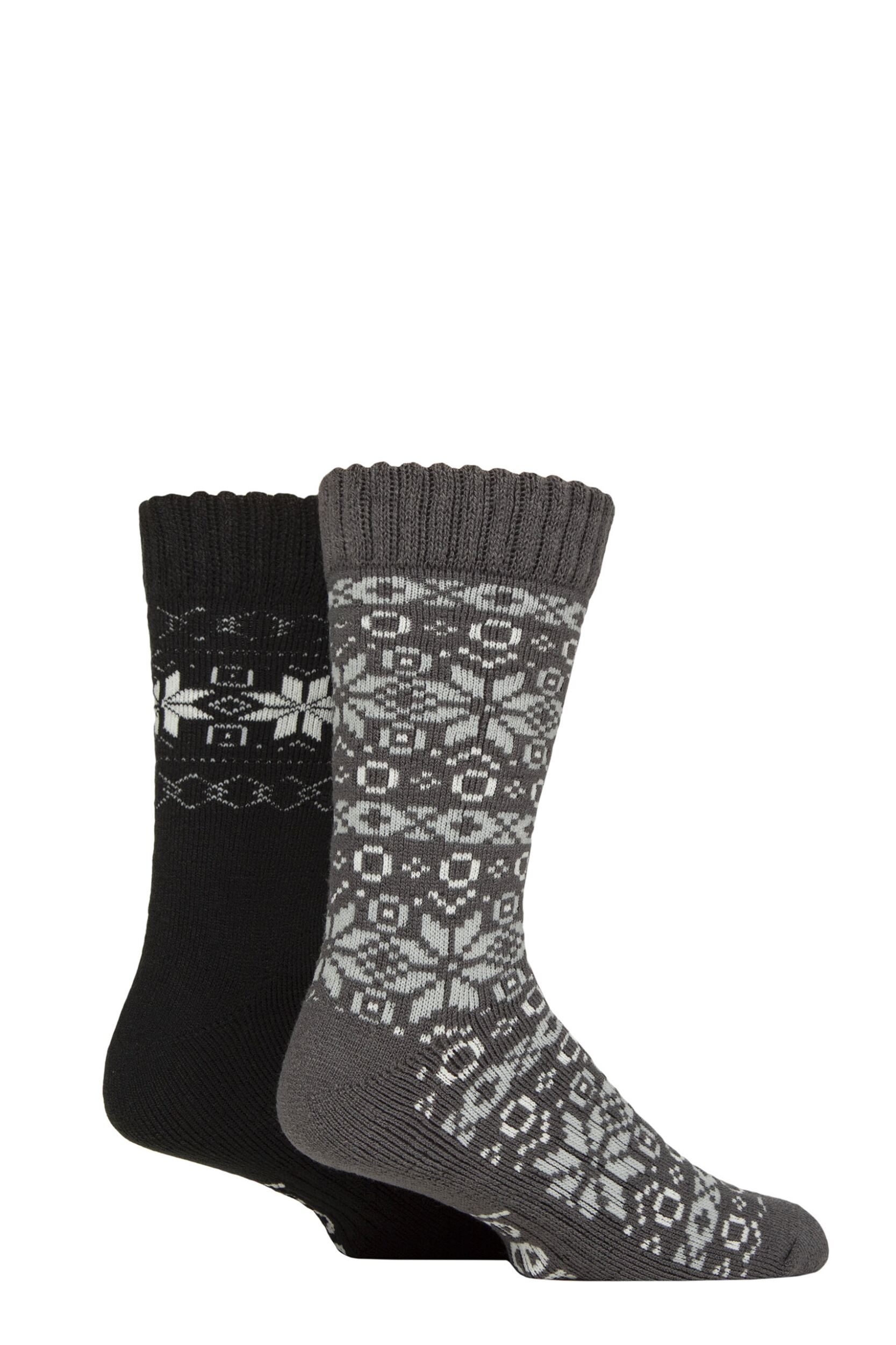 Mens 2 Pair Jeep Fairisle Brushed Thermal Boot Socks Black / Charcoal 6-11