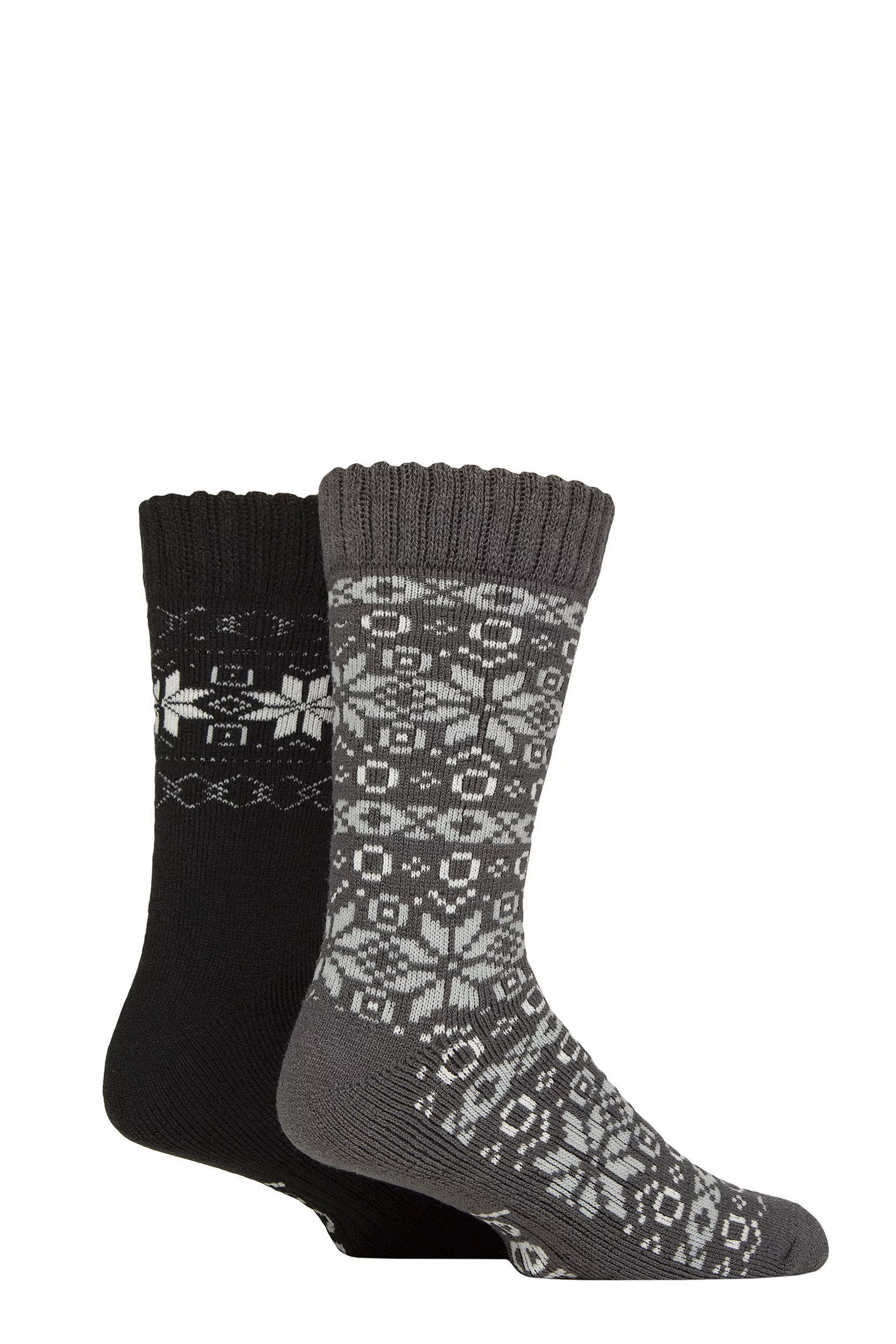 Mens 2 Pair Jeep Fairisle Brushed Thermal Boot Socks Black / Charcoal 6