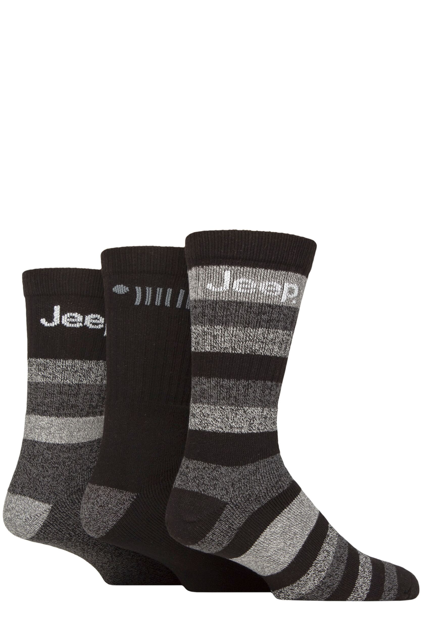 Image of Mens 3 Pair Jeep Cotton Rich Cushioned Boot Socks Black / Charcoal 6-11