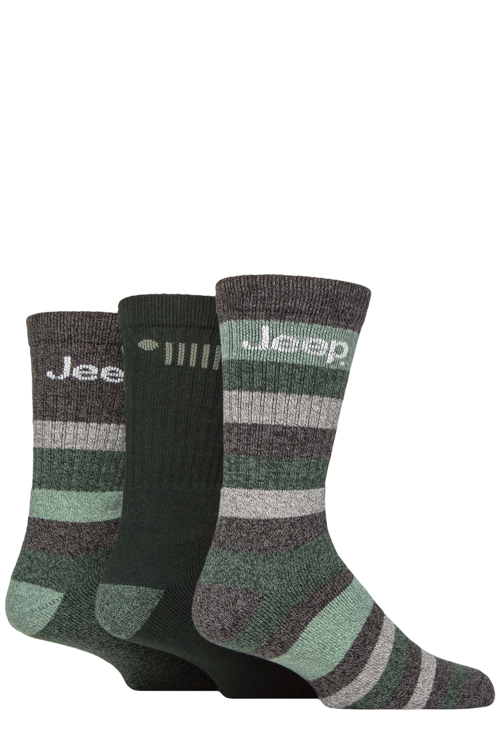 Image of Mens 3 Pair Jeep Cotton Rich Cushioned Boot Socks Forest / Green 6-11