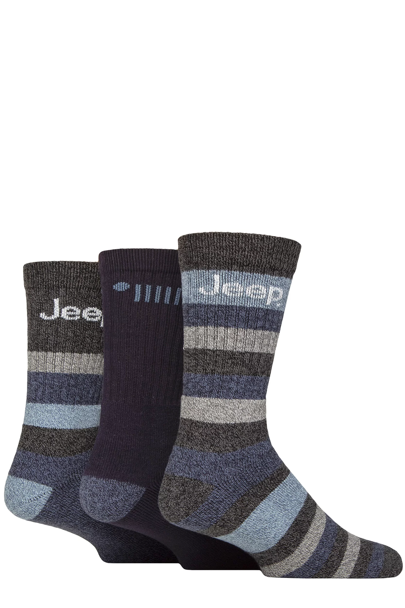 Mens 3 Pair Jeep Cotton Rich Cushioned Boot Socks Navy / Blue 6