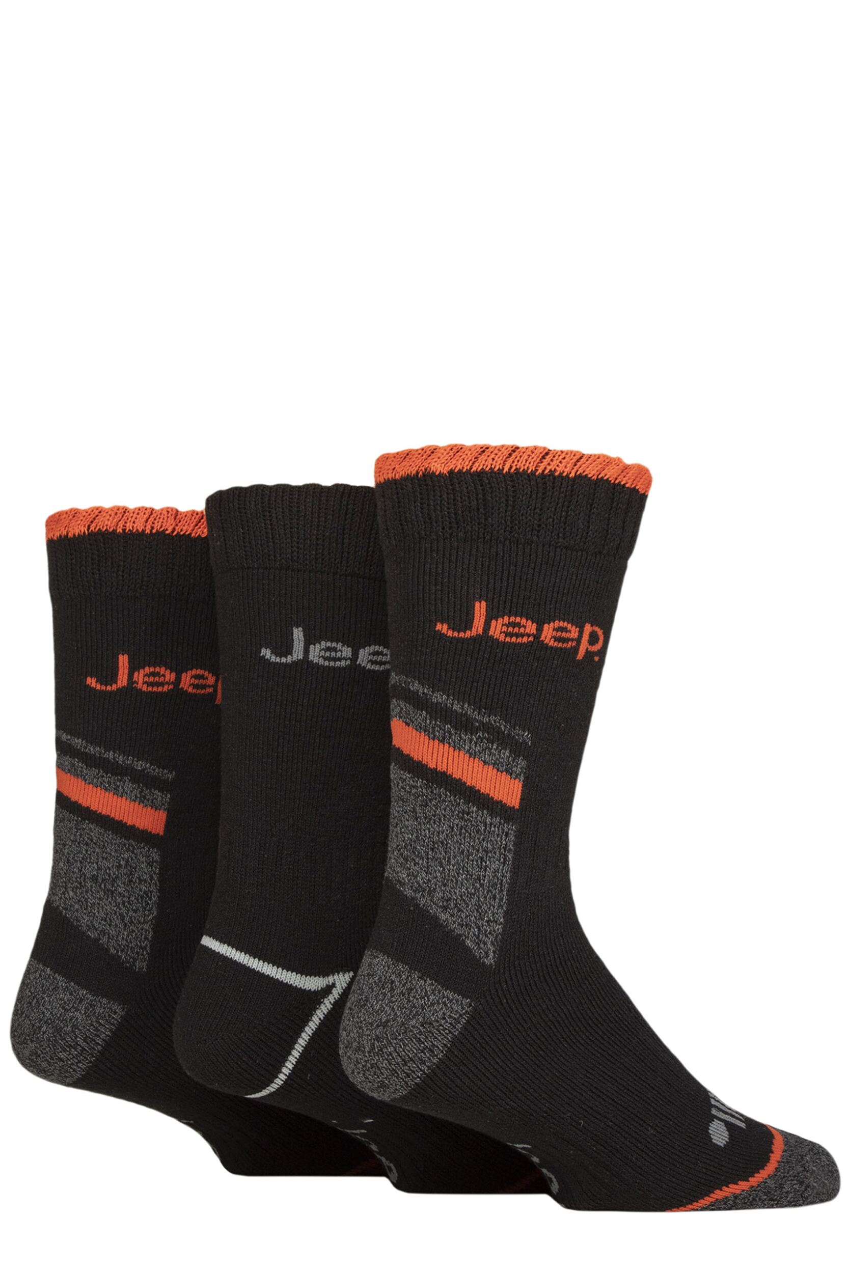Mens 3 Pair Jeep Workwear Boot Socks Black / Orange 6-11