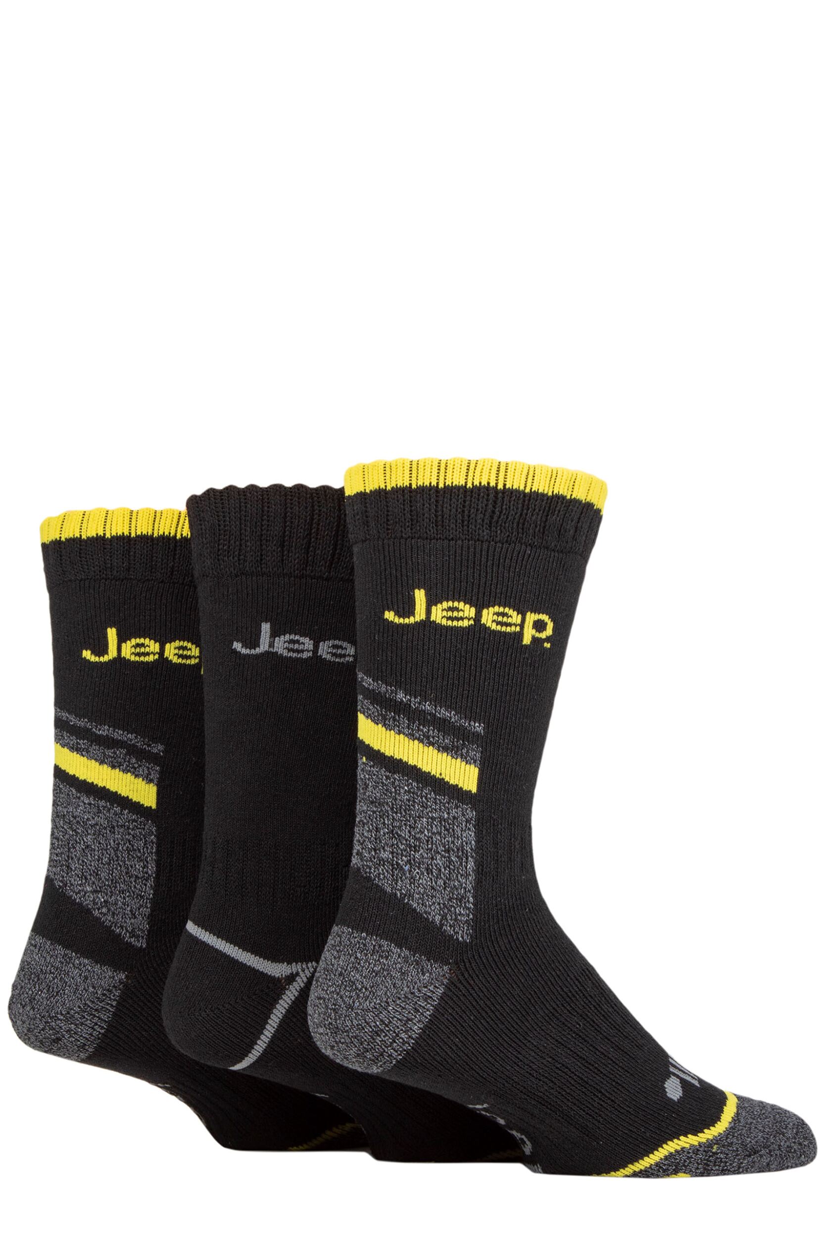 Mens 3 Pair Jeep Workwear Boot Socks Black / Charcoal / Yellow 6-11 Mens
