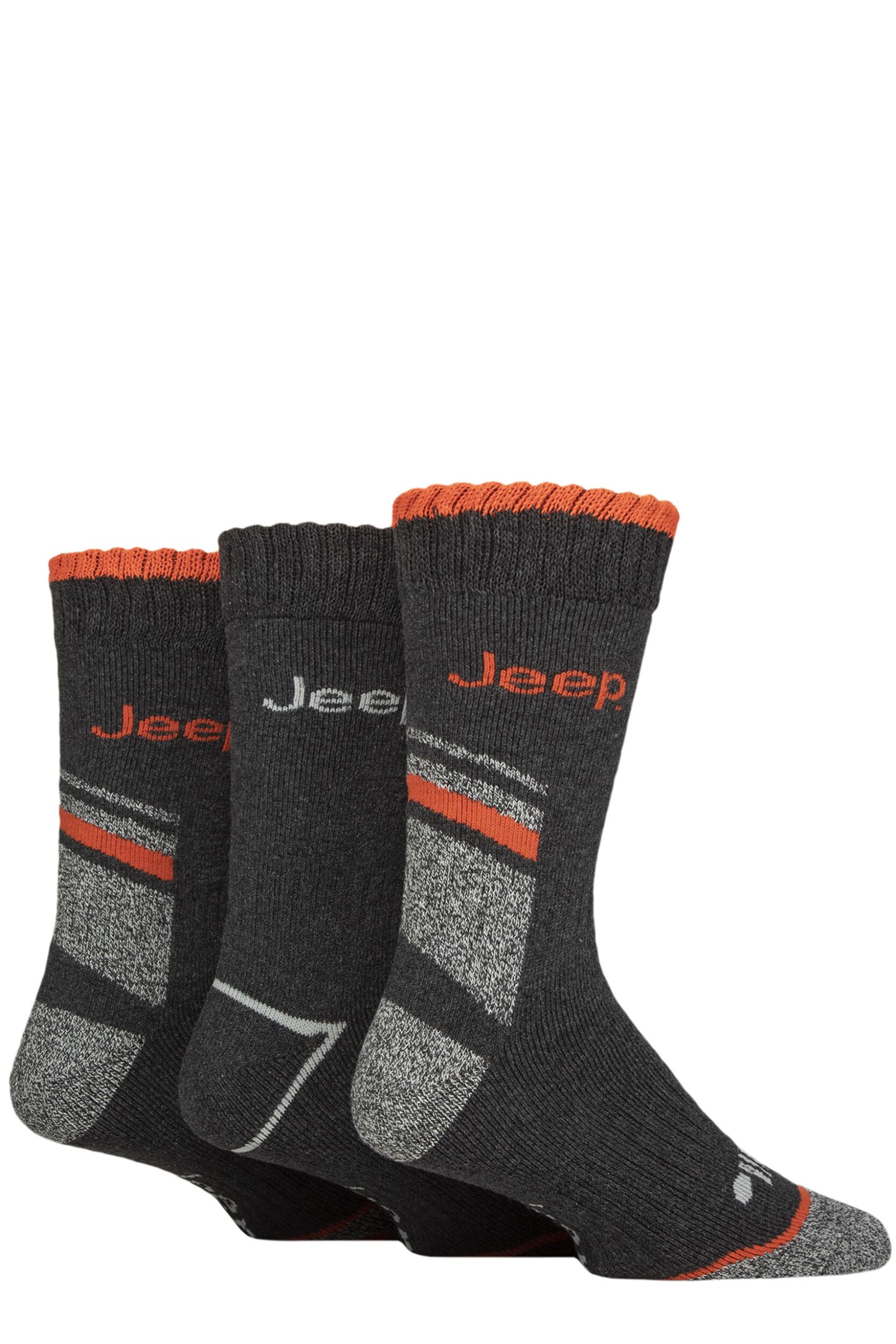 Mens 3 Pair Jeep Workwear Boot Socks Charcoal / Orange 6-11