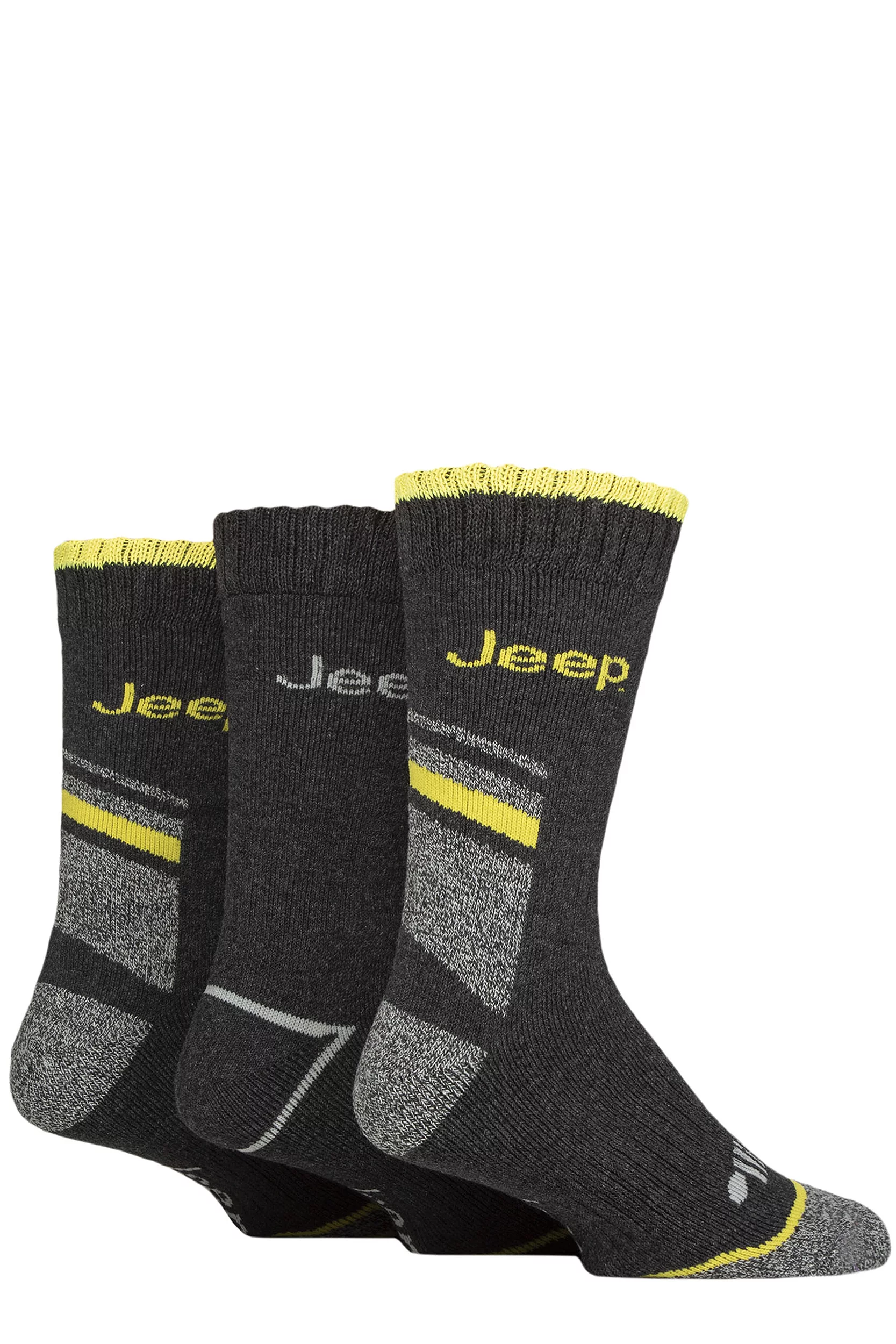 Mens 3 Pair Jeep Workwear Boot Socks Charcoal / Yellow 6
