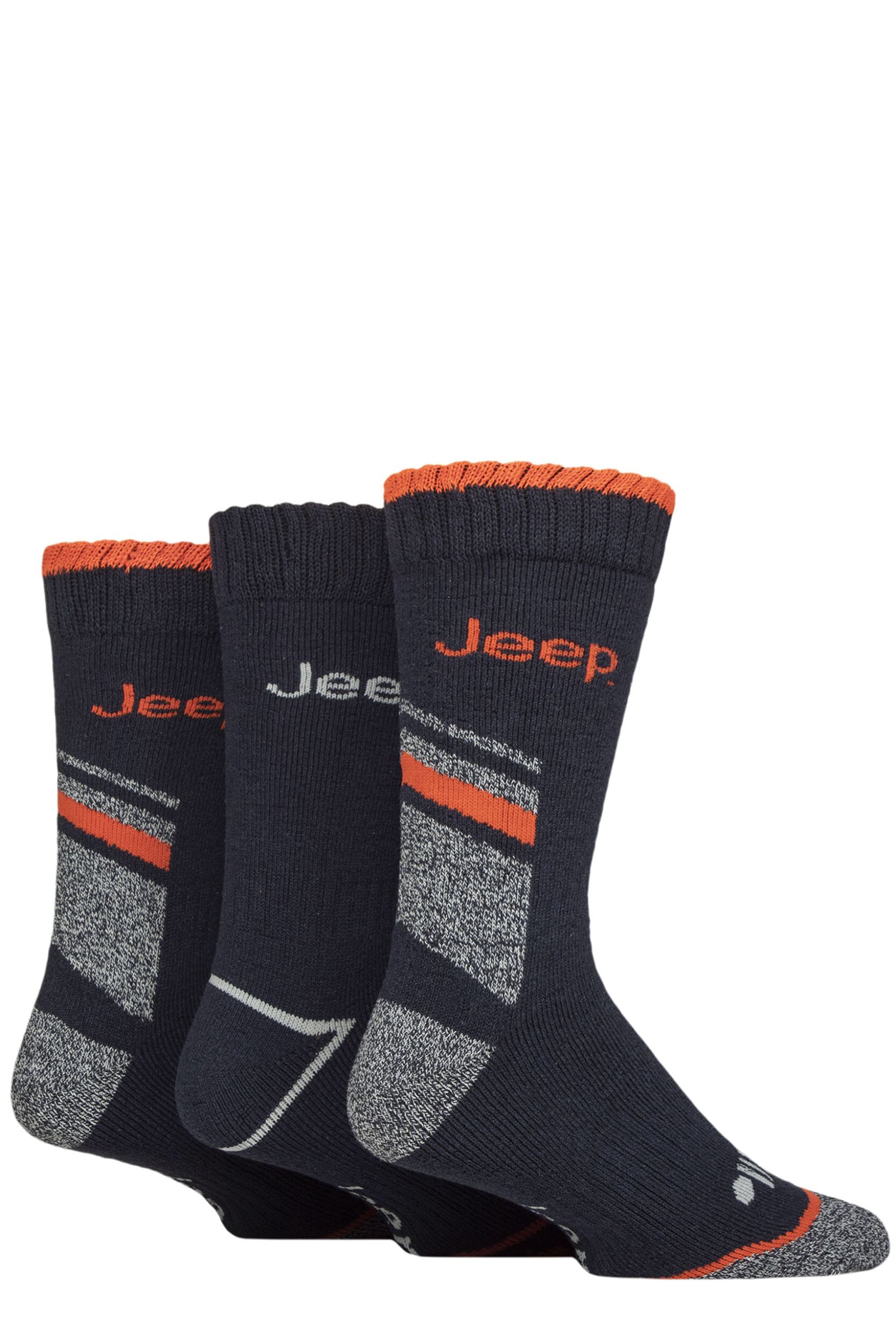 Mens 3 Pair Jeep Workwear Boot Socks Navy / Orange 6-11