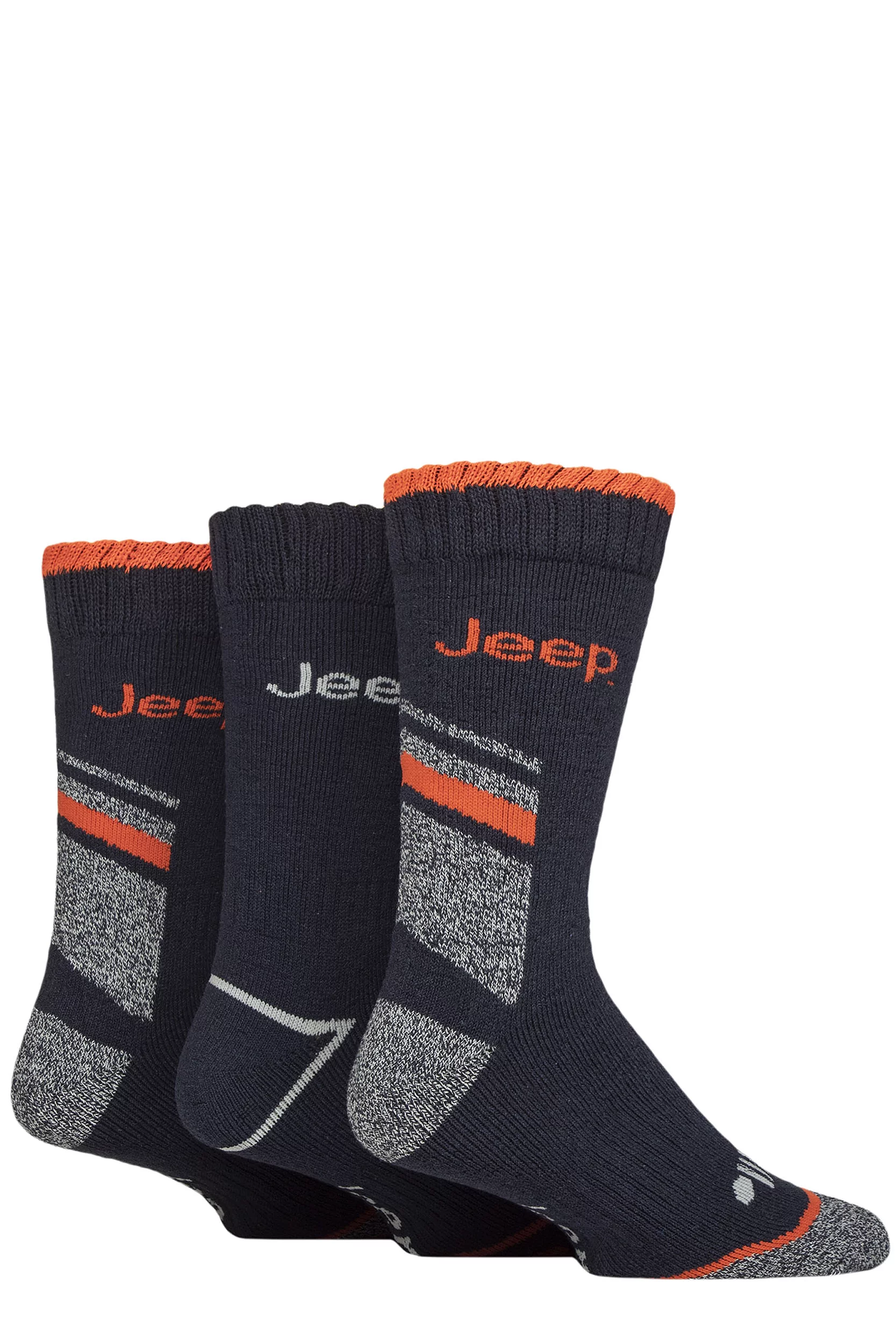 Mens 3 Pair Jeep Workwear Boot Socks Navy / Orange 6