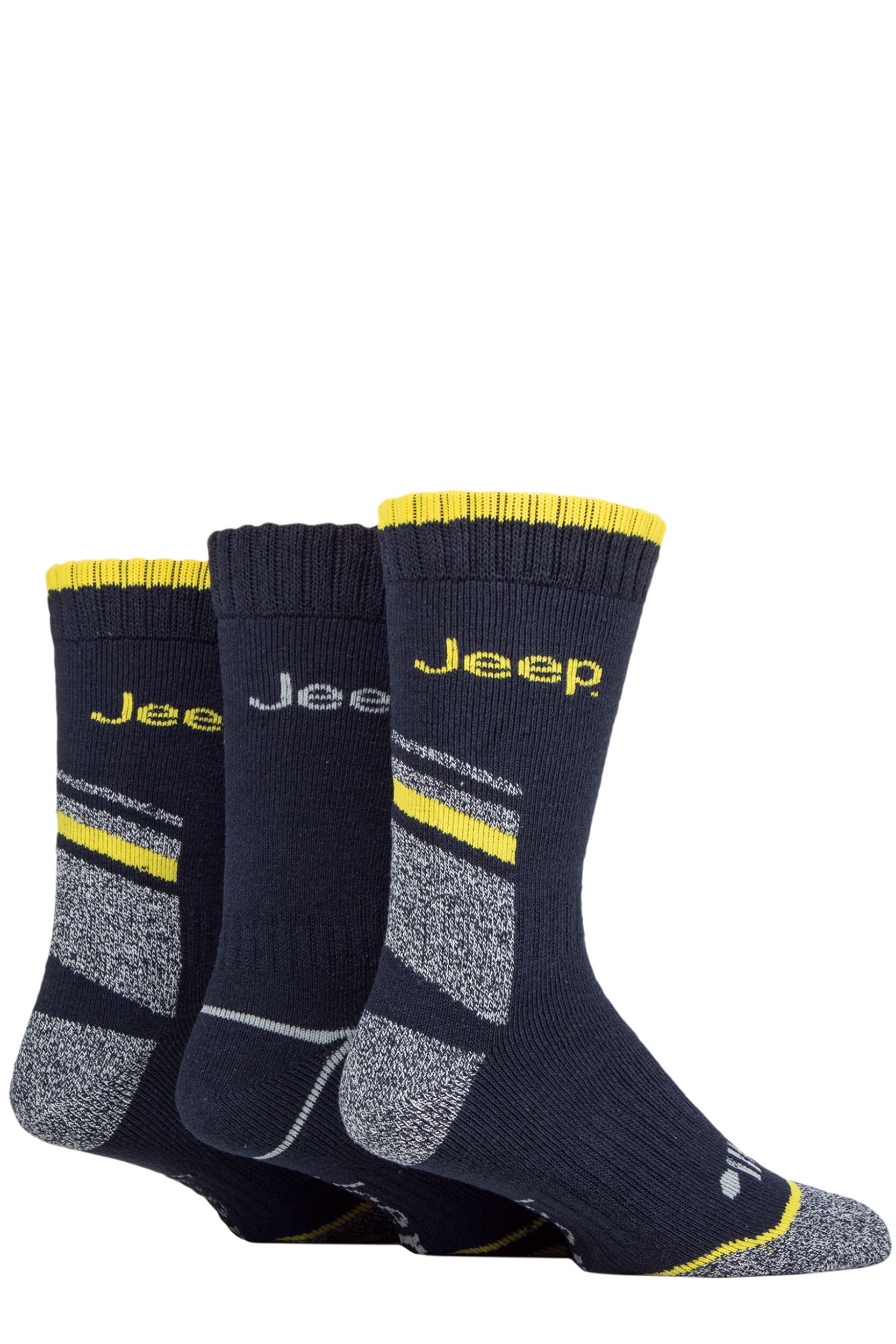 Mens 3 Pair Jeep Workwear Boot Socks Navy / Grey / Yellow 6-11 Mens