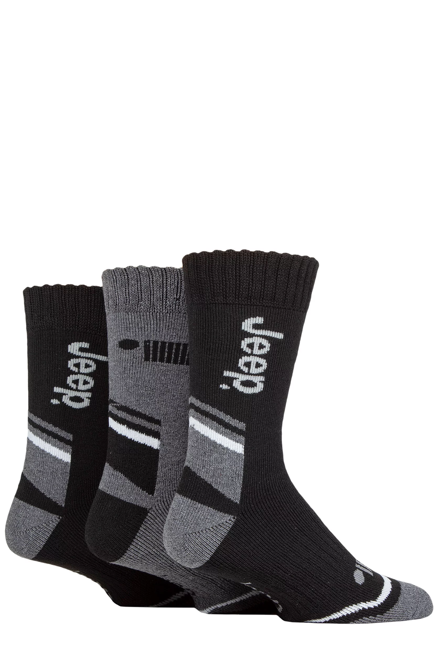 Mens 3 Pair Jeep Performance Poly Cotton Boot Socks Black / Charcoal / Grey 6-11 Mens