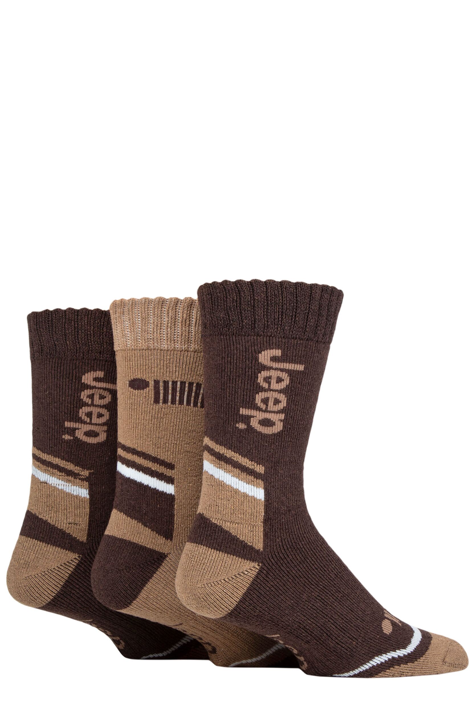Mens 3 Pair Jeep Performance Poly Cotton Boot Socks Brown / Earth / Tan 6-11 Mens